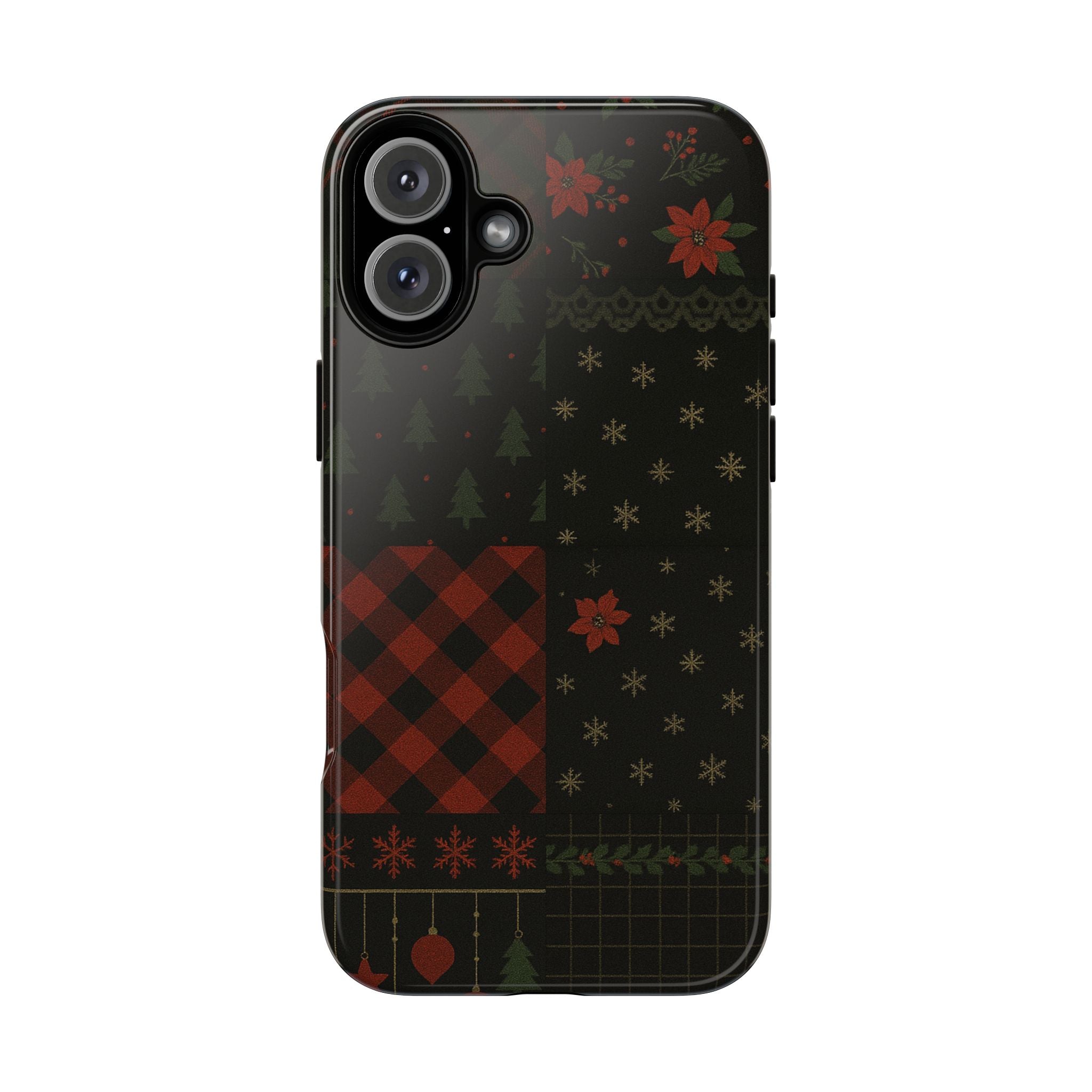 Black Festive Phone Case - Christmas Phone Cover - Tough Design iPhone 16 Plus Glossy