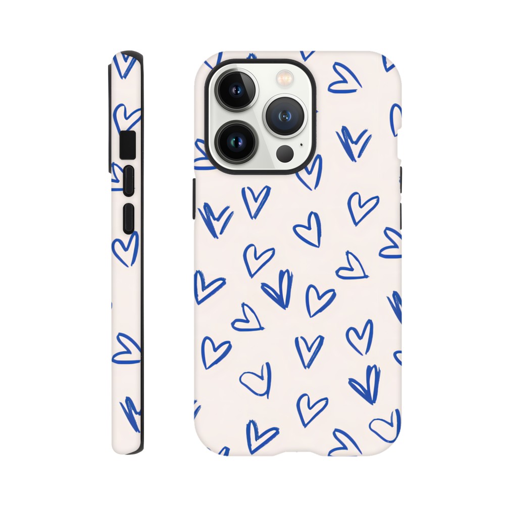 Blue Hearts Phone Case - Cute Minimalist Pattern for iPhone & Samsung | Romantic Design Protection iPhone 13 Pro