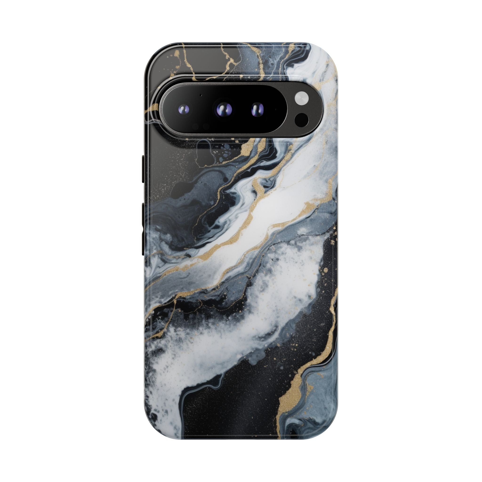 Celestial Marble Phone Case - Black & Gold Swirl Design Google Pixel 9 Pro Glossy