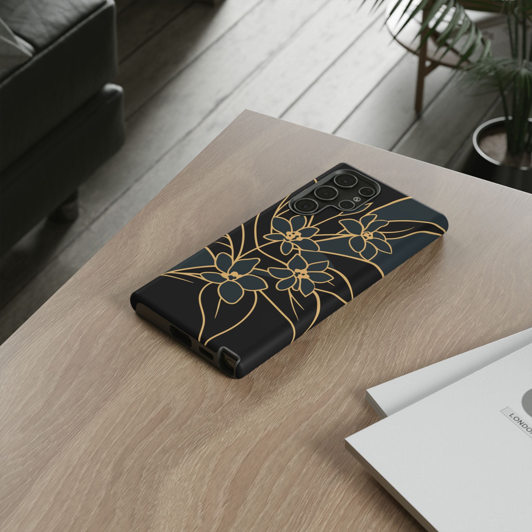Golden Bloom - Elegant Floral Line Art Phone Case