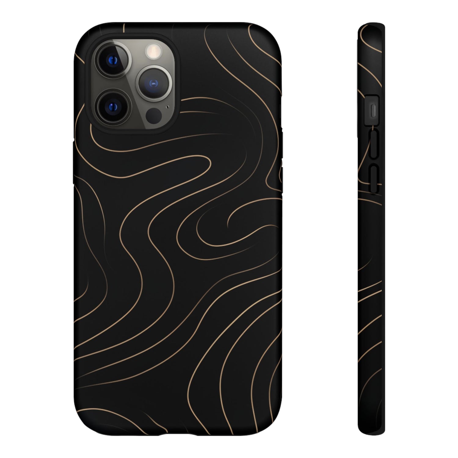 Noir Topograph - Black Minimalist Line Art Phone Case iPhone 12 Pro Max Matte
