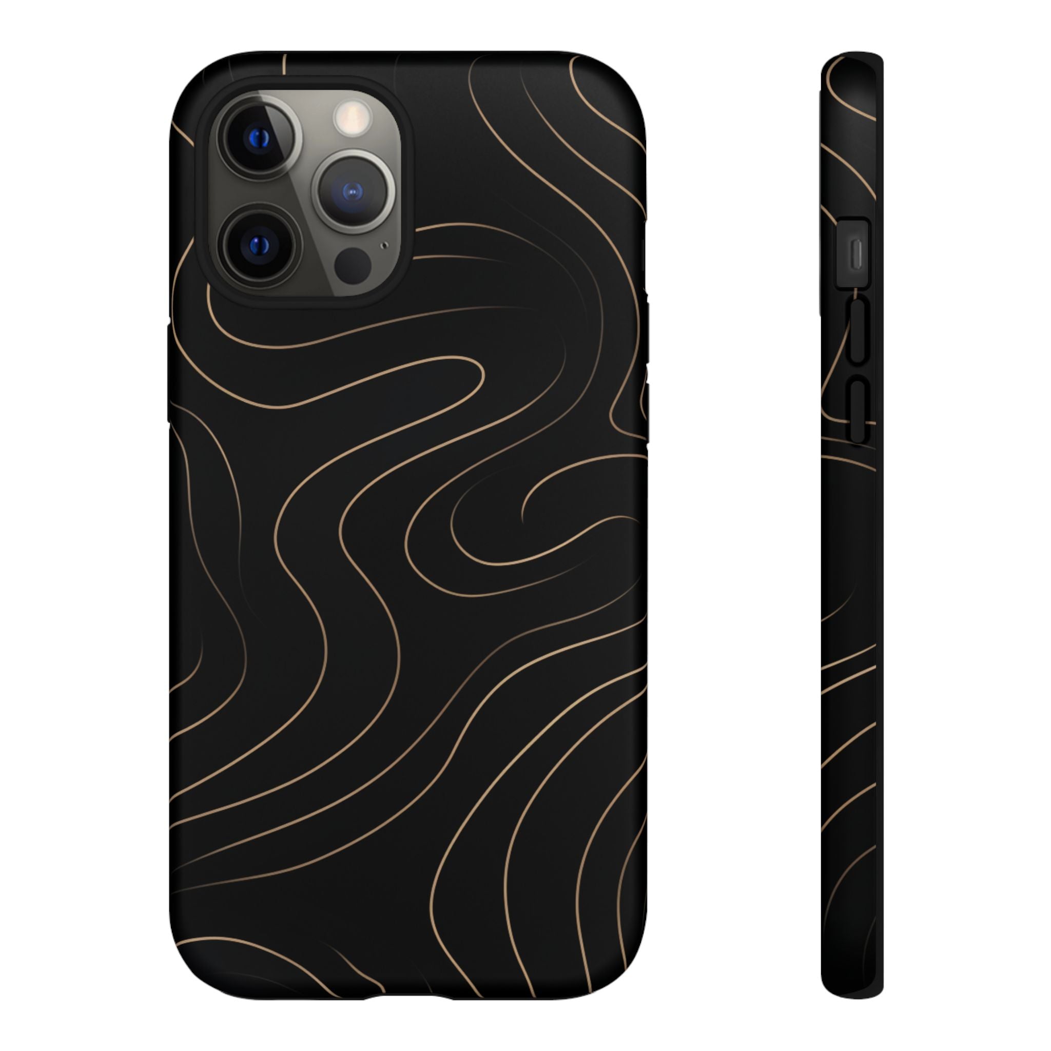Noir Topograph - Black Minimalist Line Art Phone Case iPhone 12 Pro Max Matte