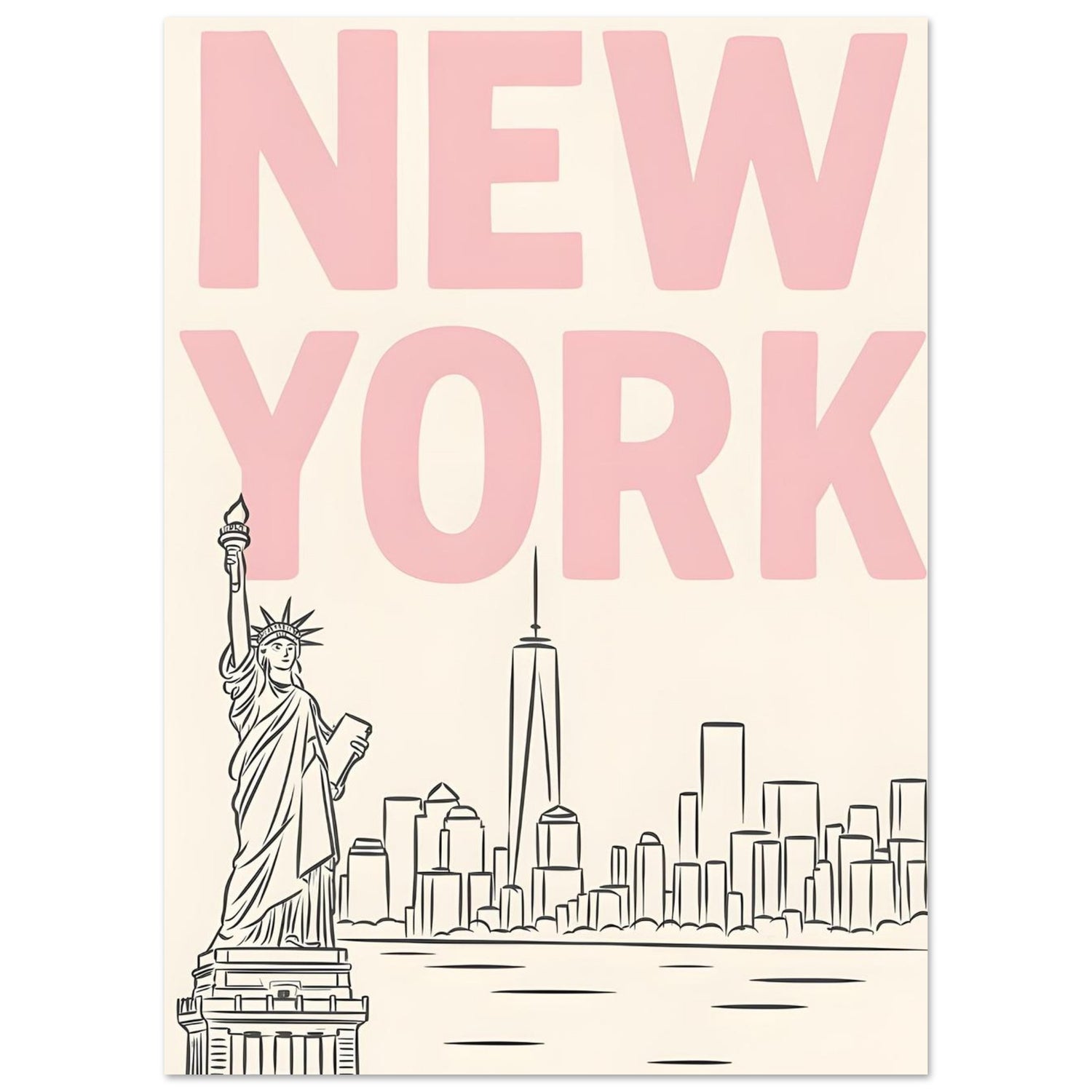 Preppy NYC Skyline Print - Pink Minimalist Wall Art for Girly Dorm - Girly Dorm Room 13x18 cm 5x7″