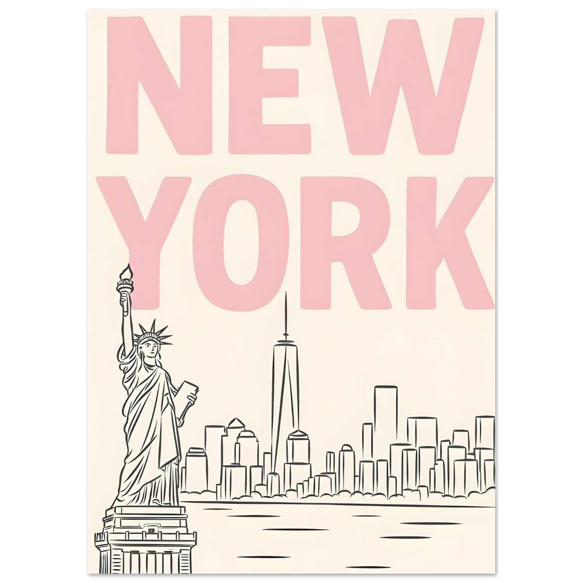 Preppy NYC Skyline Print - Pink Minimalist Wall Art for Girly Dorm - Girly Dorm Room 13x18 cm 5x7″