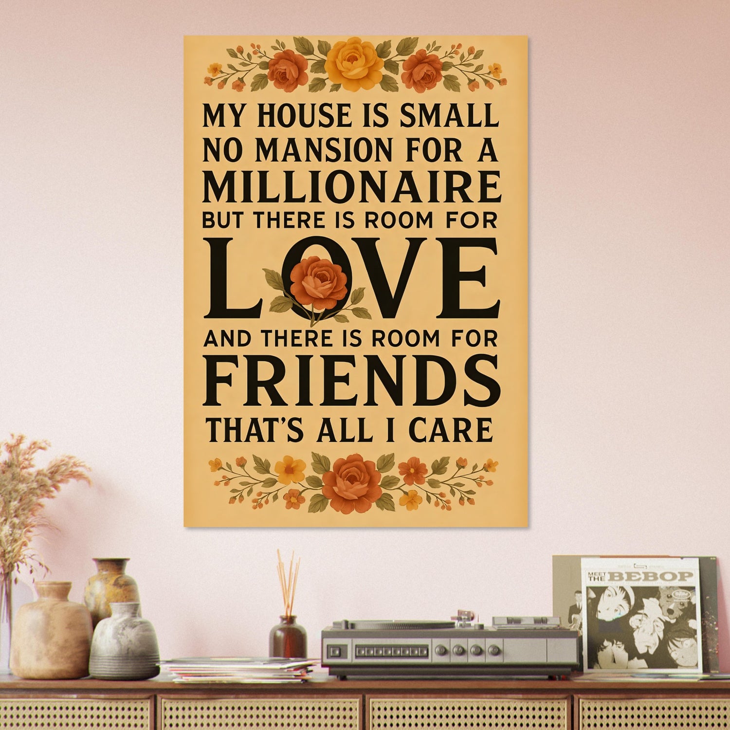 Small House Big Heart Poster – Rustic Floral Wall Art with Quote About Love and Friendship – Cozy Home Decor Gift for Friends or Family 70x100 cm 28x40″