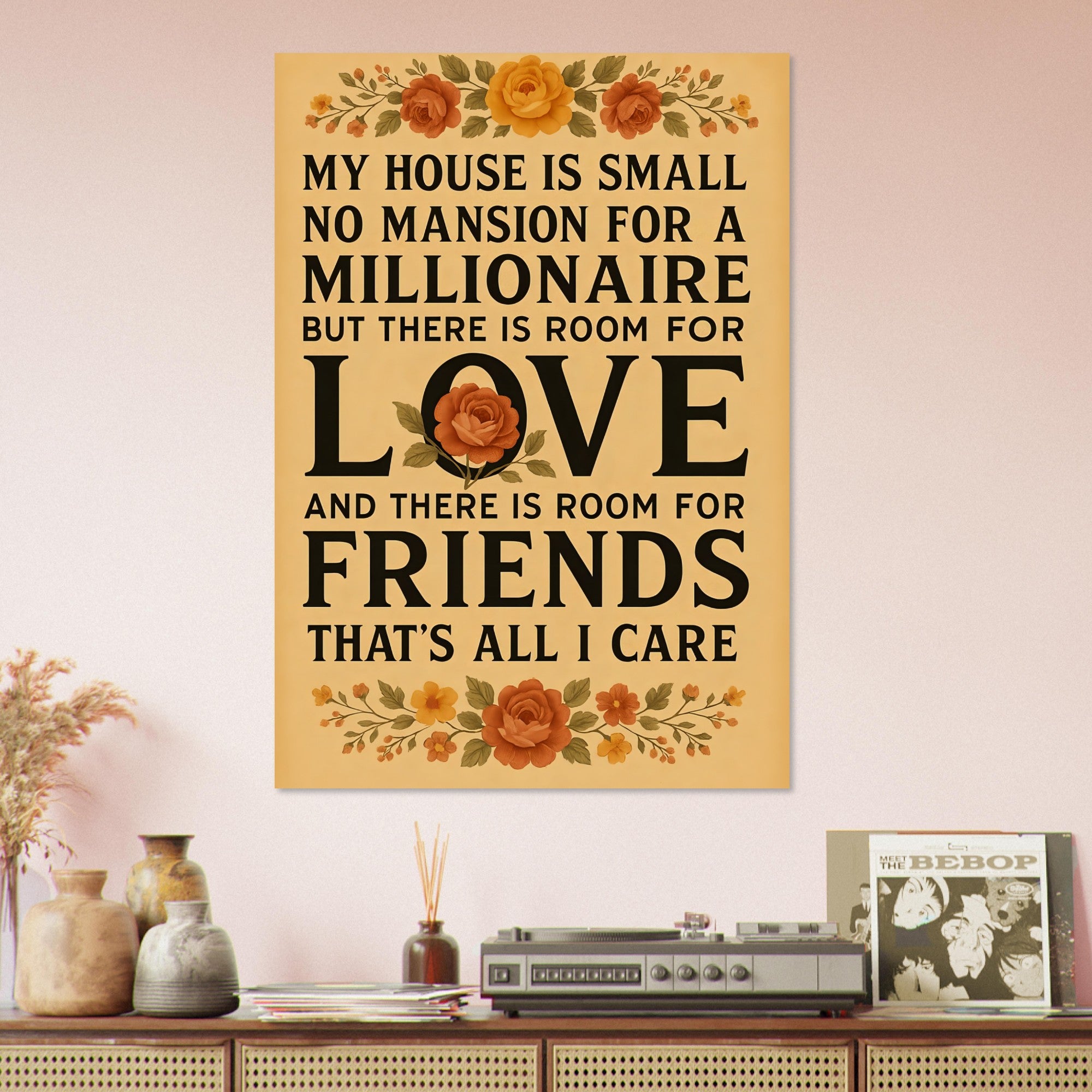Small House Big Heart Poster – Rustic Floral Wall Art with Quote About Love and Friendship – Cozy Home Decor Gift for Friends or Family 70x100 cm 28x40″