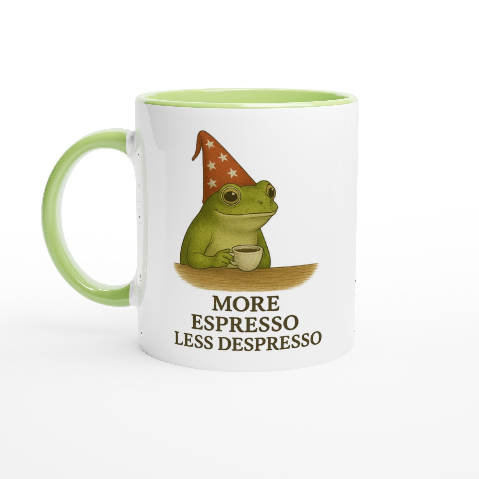 More Espresso Less Depresso Mug - Funny Frog Coffee Cup - Humorous 11oz Ceramic Mug Gift Ceramic Green
