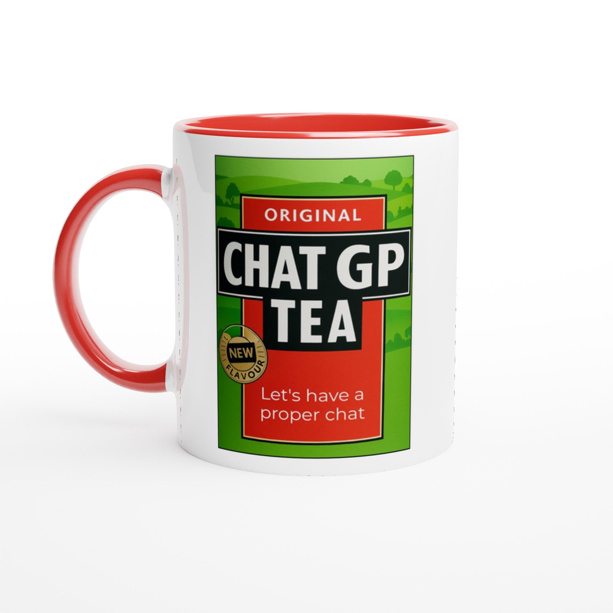 Chat GP Tea Mug - Humorous 11oz Coffee Cup for Tea Lovers & ChatGPT AI Fans Ceramic Red