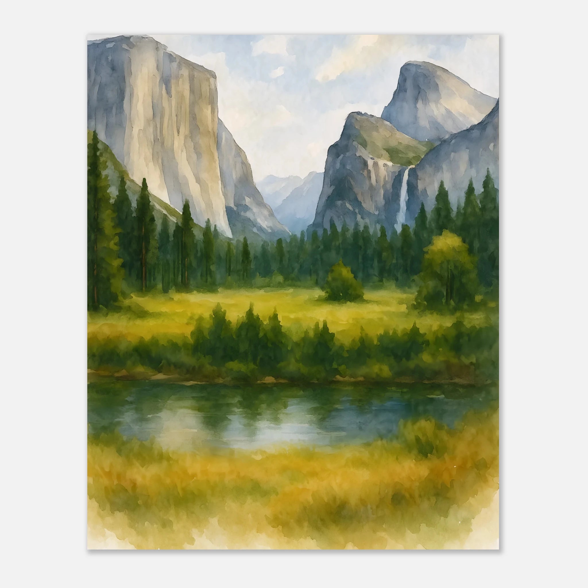 Yosemite Valley California Watercolour Print – Unframed Travel Wall Art, Home Decor 40x50 cm 16x20″