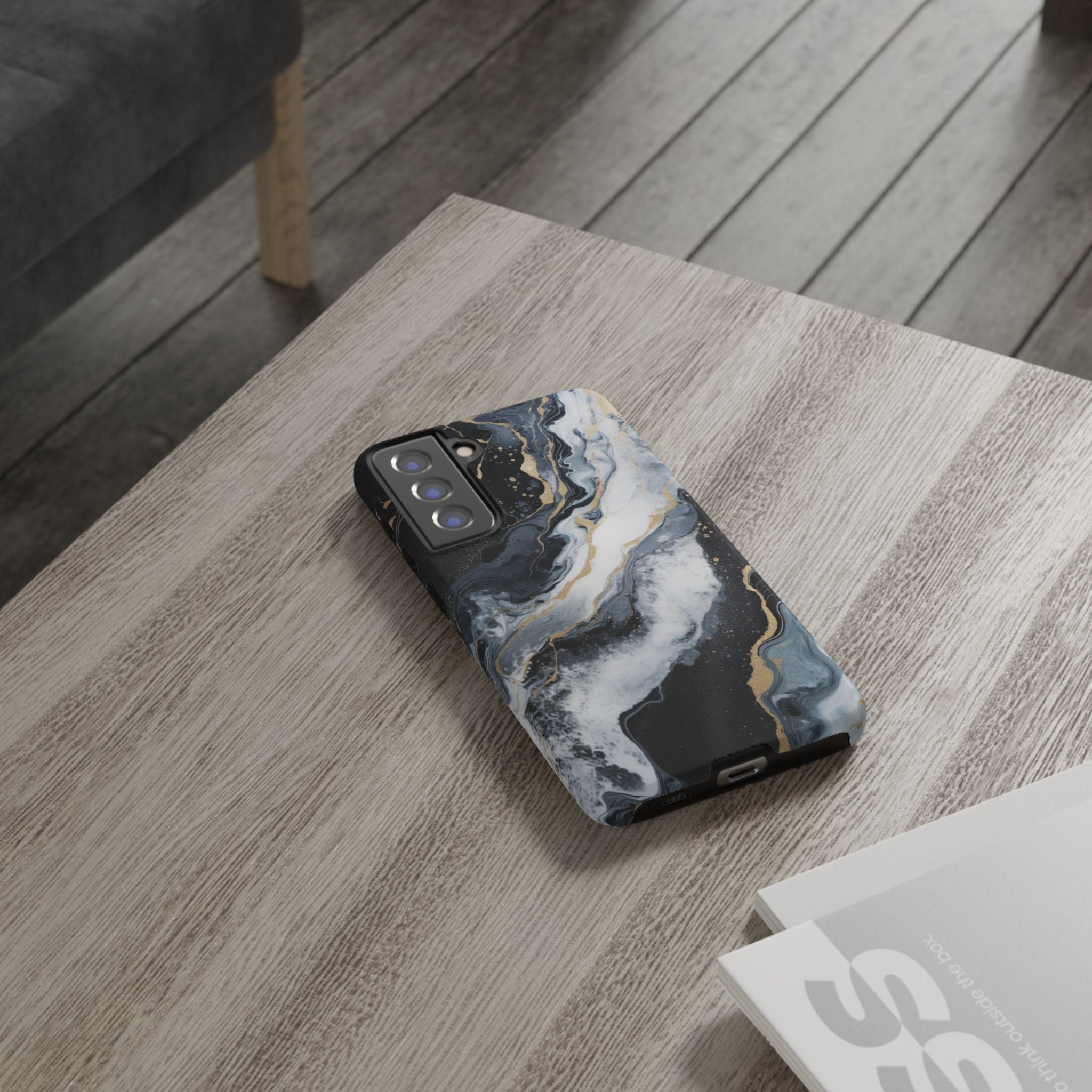 Celestial Marble Phone Case - Black & Gold Swirl Design