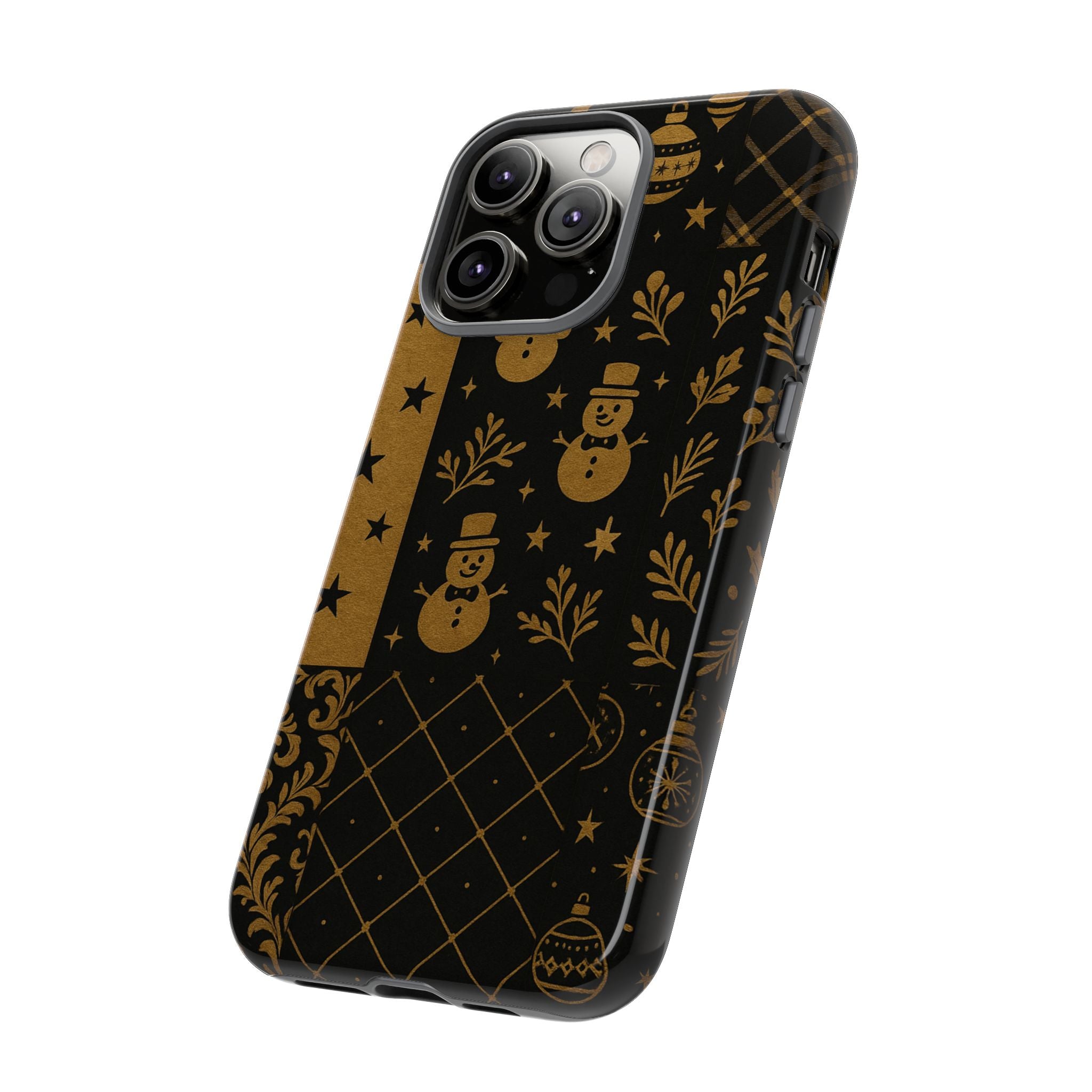 Black Festive Phone Case | Christmas Gift | Holiday Decor | Snowman Design | Tough Cases | Winter Celebration