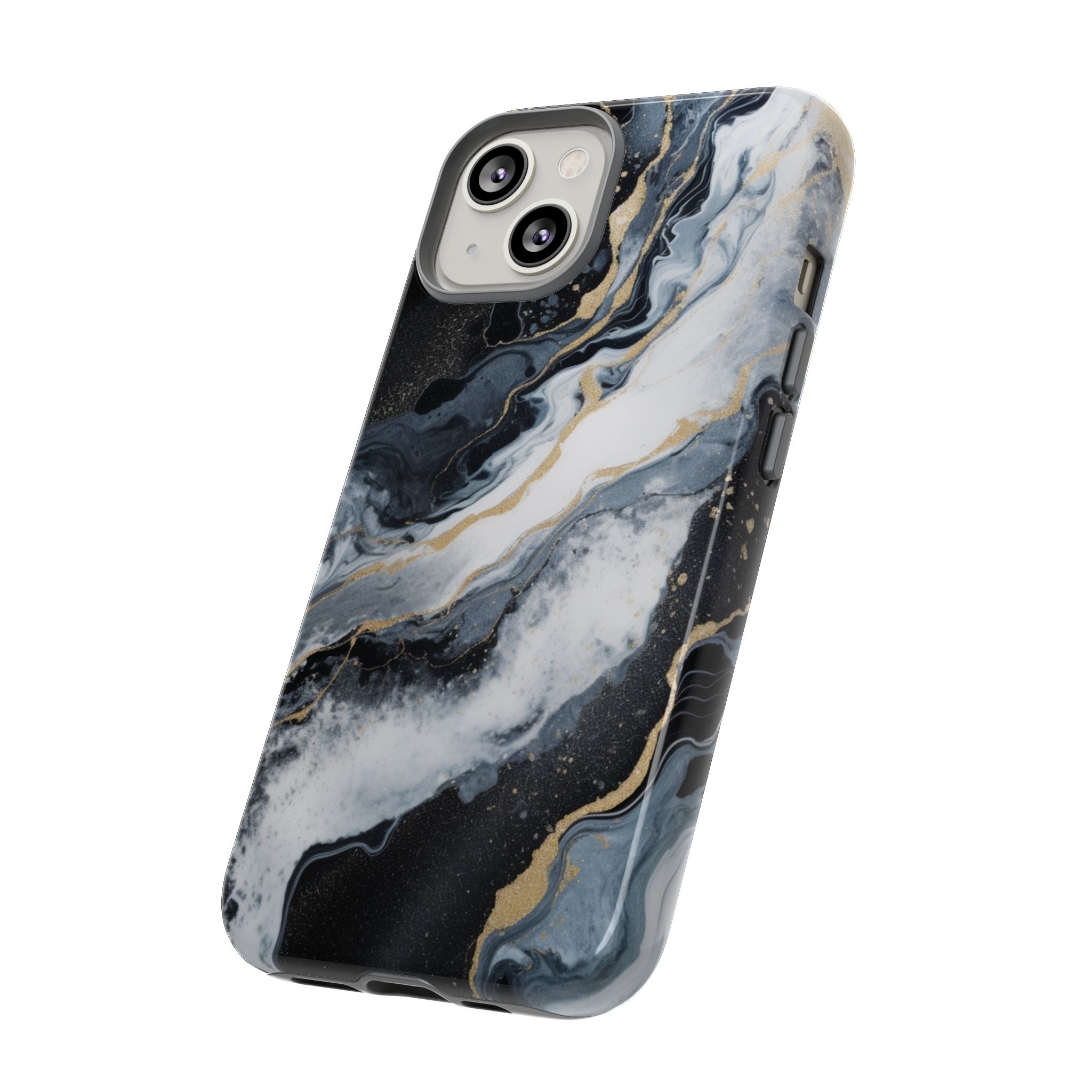 Celestial Marble Phone Case - Black & Gold Swirl Design