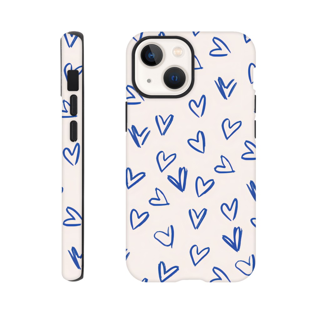 Blue Hearts Phone Case - Cute Minimalist Pattern for iPhone & Samsung | Romantic Design Protection iPhone 13 Mini