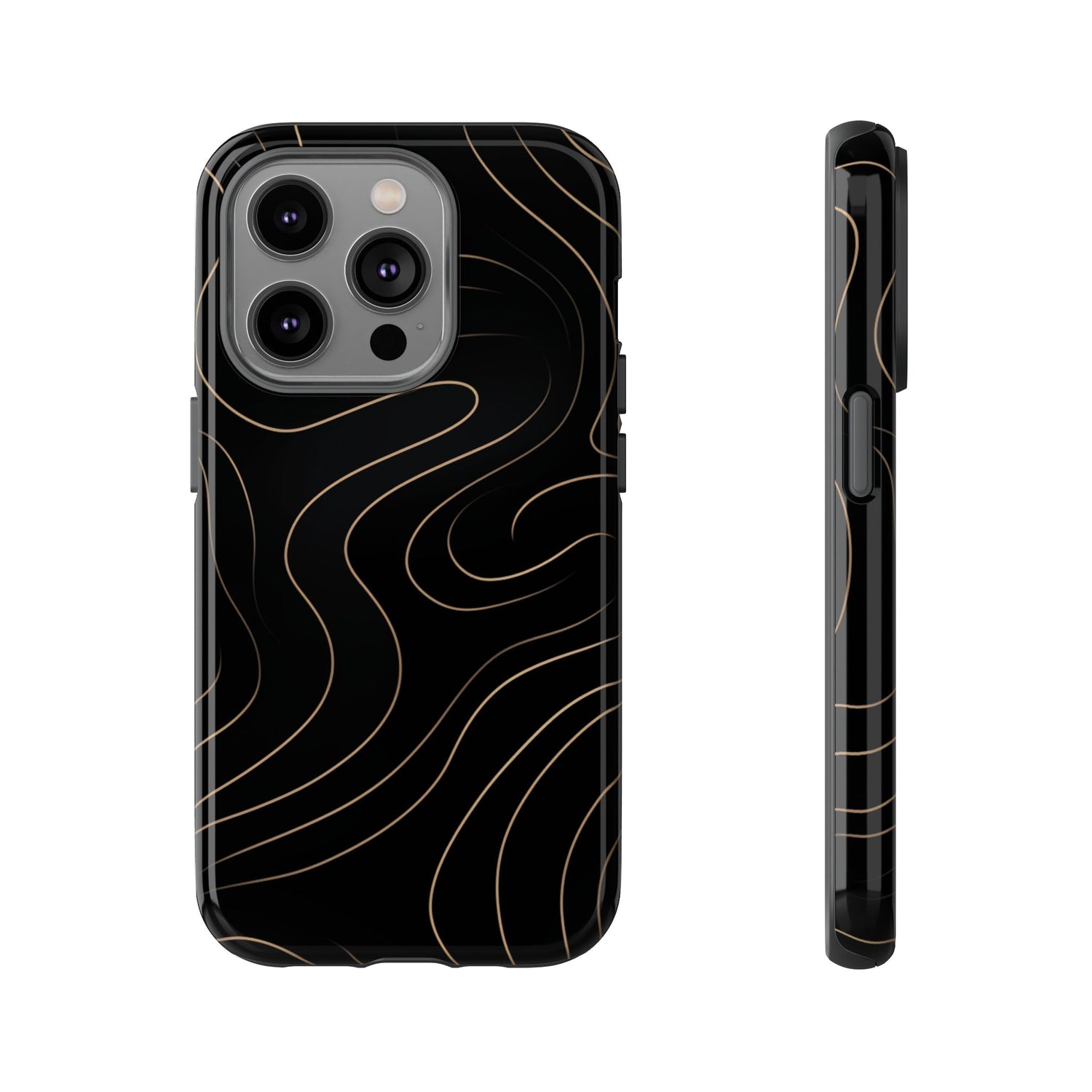 Noir Topograph - Black Minimalist Line Art Phone Case iPhone 14 Pro Glossy