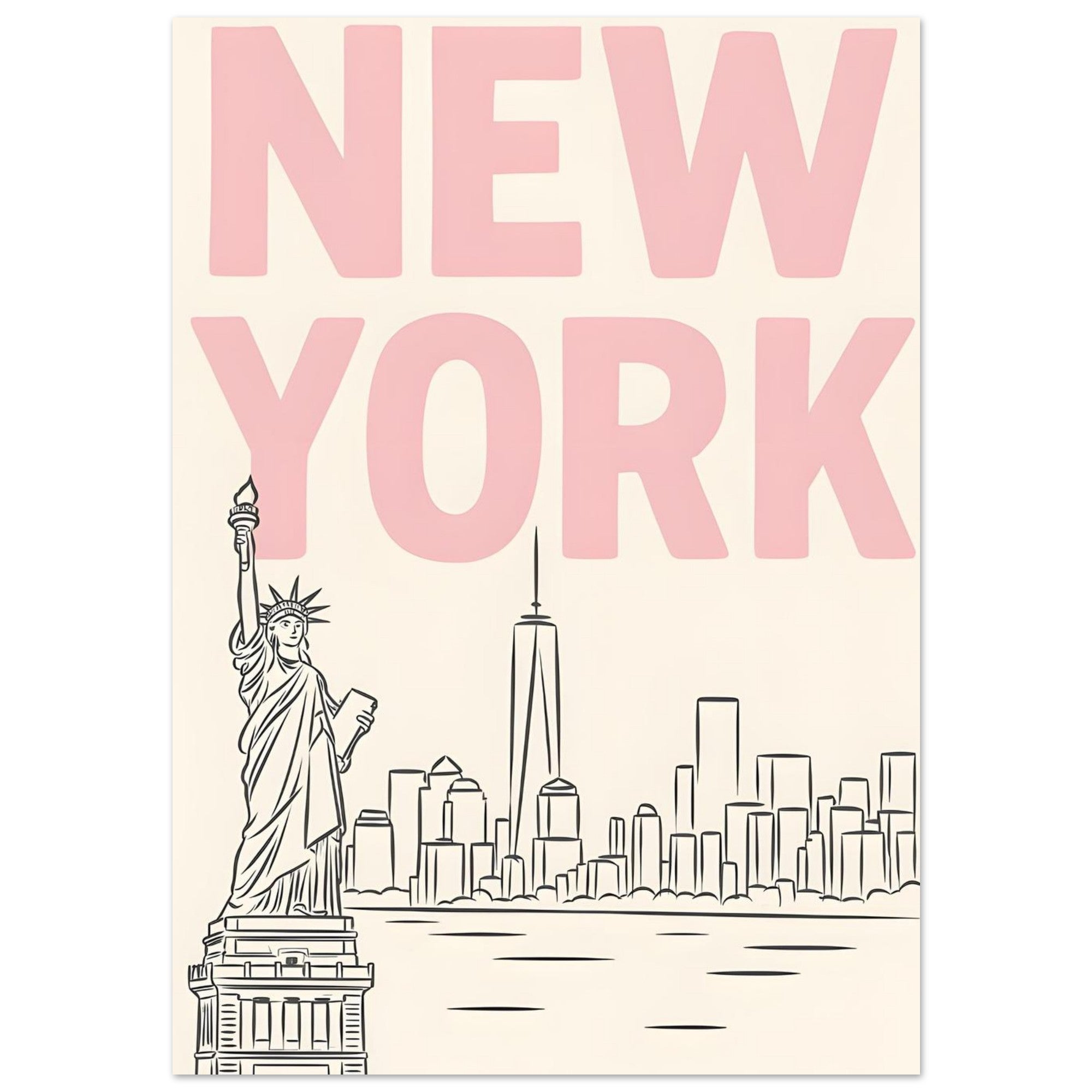 Preppy NYC Skyline Print - Pink Minimalist Wall Art for Girly Dorm - Girly Dorm Room A2 (42 x 59.4 cm)