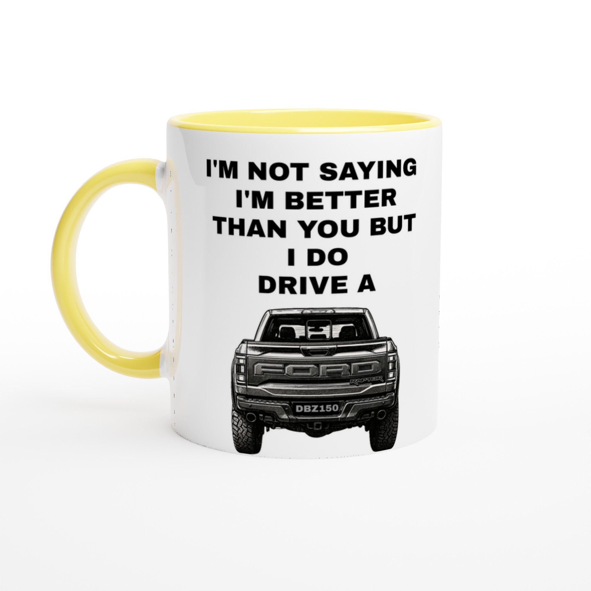 Funny Personalized Ford Raptor Mug - Custom Truck Lover Gift - 11oz Ceramic Coffee Cup Ceramic Yellow
