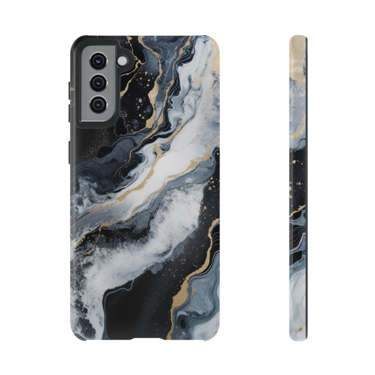 Celestial Marble Phone Case - Black & Gold Swirl Design Samsung Galaxy S21 Plus Glossy