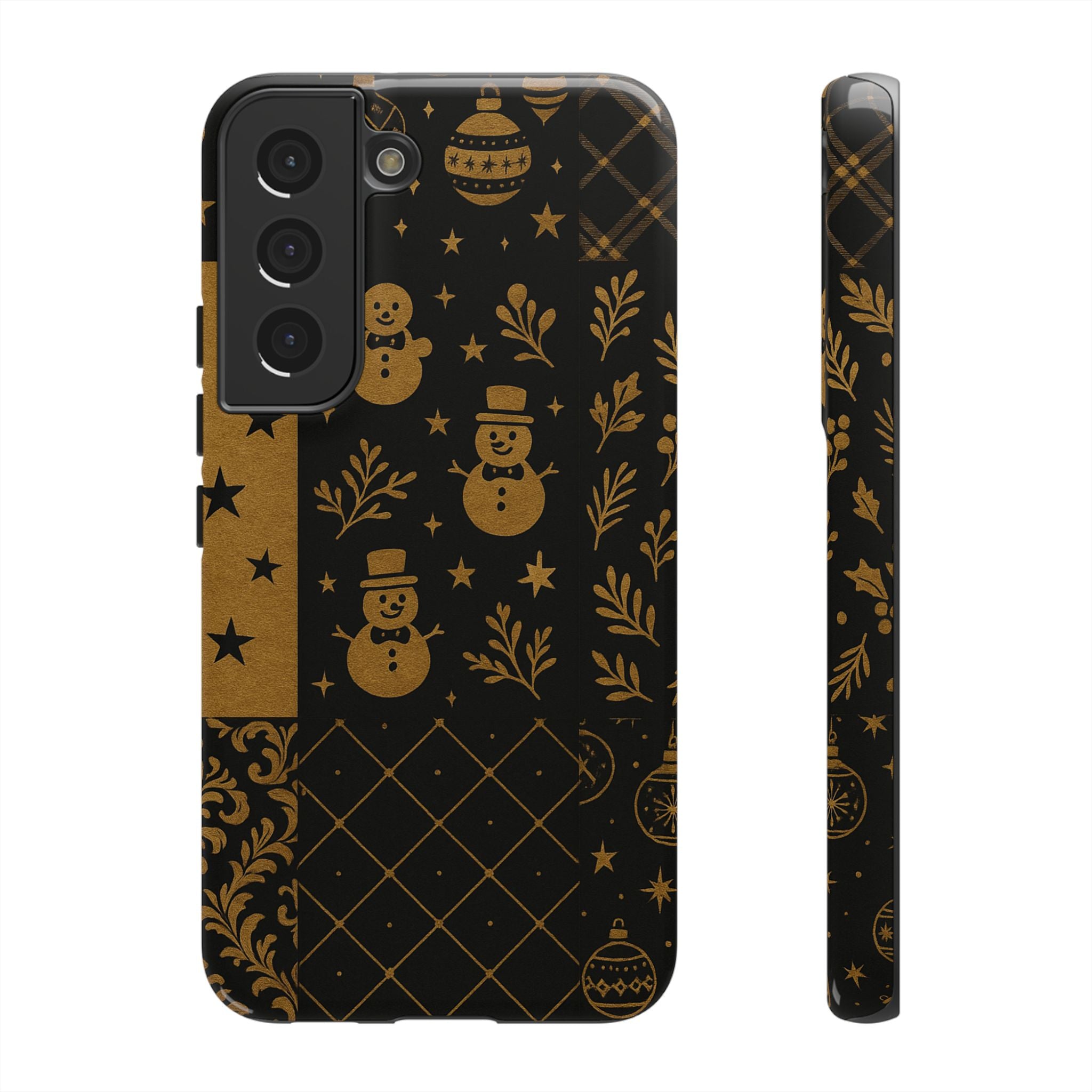 Black Festive Phone Case | Christmas Gift | Holiday Decor | Snowman Design | Tough Cases | Winter Celebration Samsung Galaxy S22 Glossy