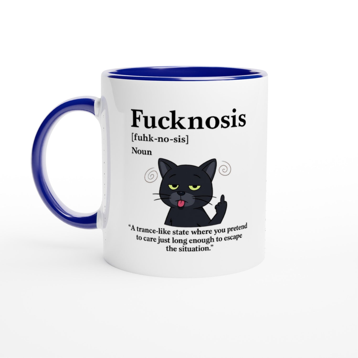 Funny F*cknosis Mug – Sarcastic Definition Coffee Cup with Dog, Cat, Bear, or Horse Design – 11oz Ceramic Humor Gift Ceramic Blue Black Cat