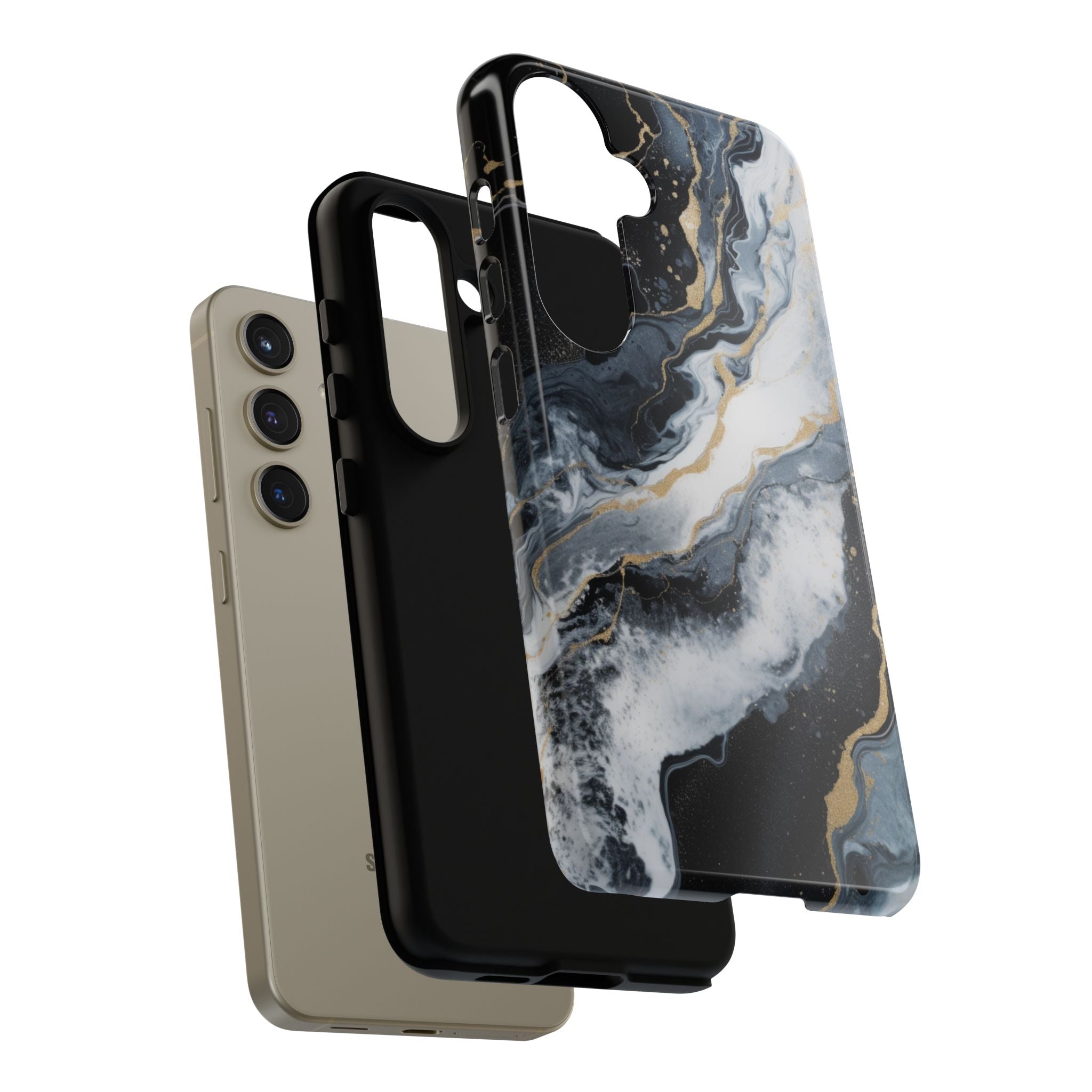 Celestial Marble Phone Case - Black & Gold Swirl Design
