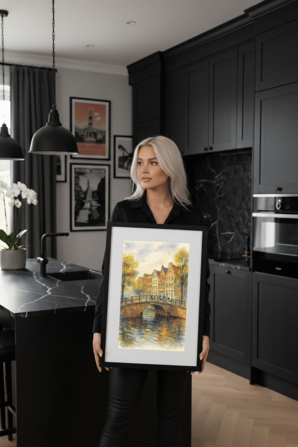 Amsterdam Canal Watercolor Print - Netherlands Travel Poster