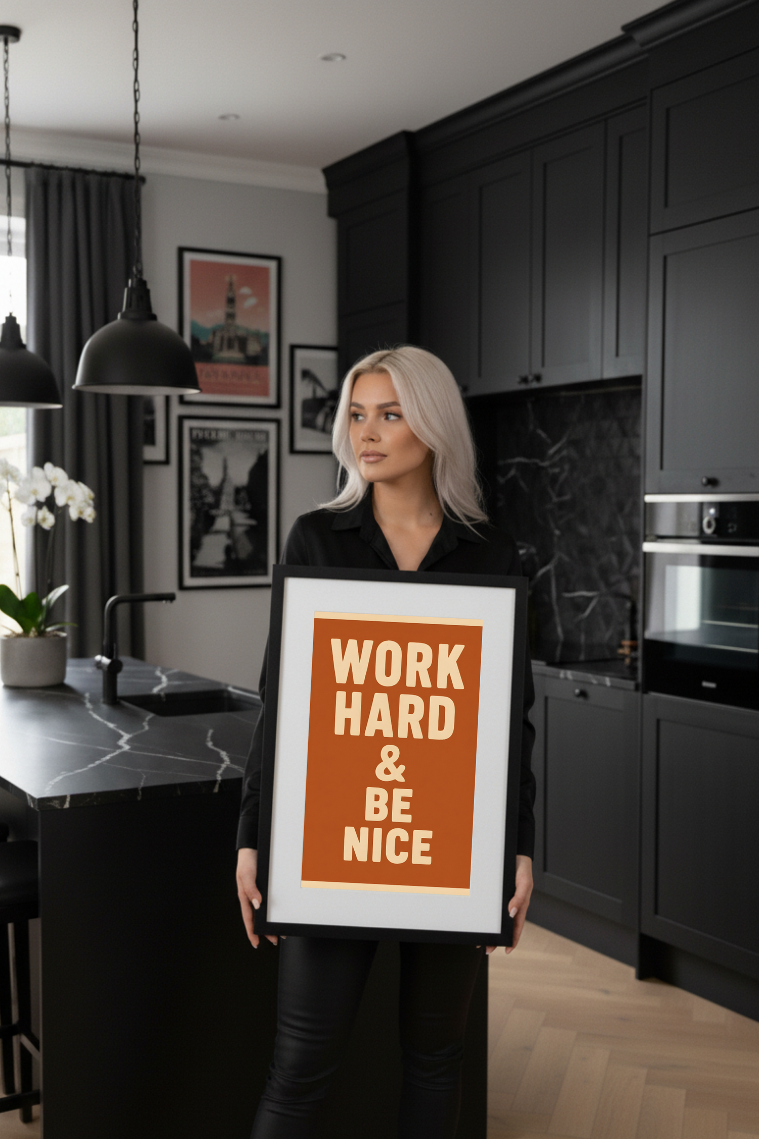 Work Hard Be Nice Poster - Watercolour Motivational Print | Office & Study Wall Art
