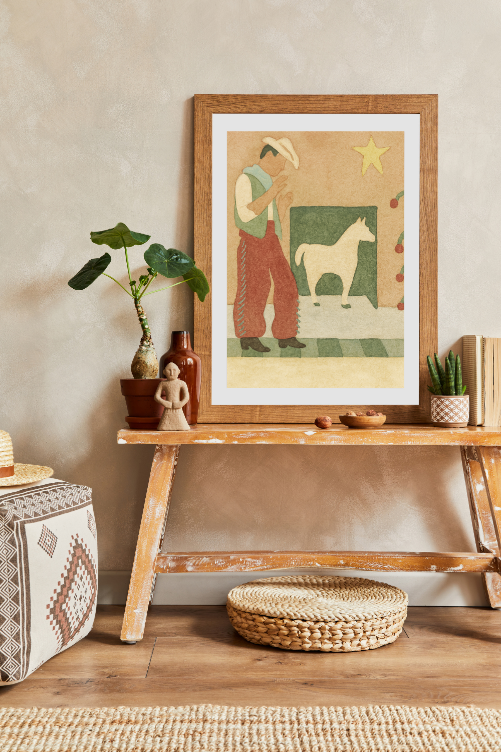 Desert Companion – Folk Art Cowboy and Horse Watercolor Poster