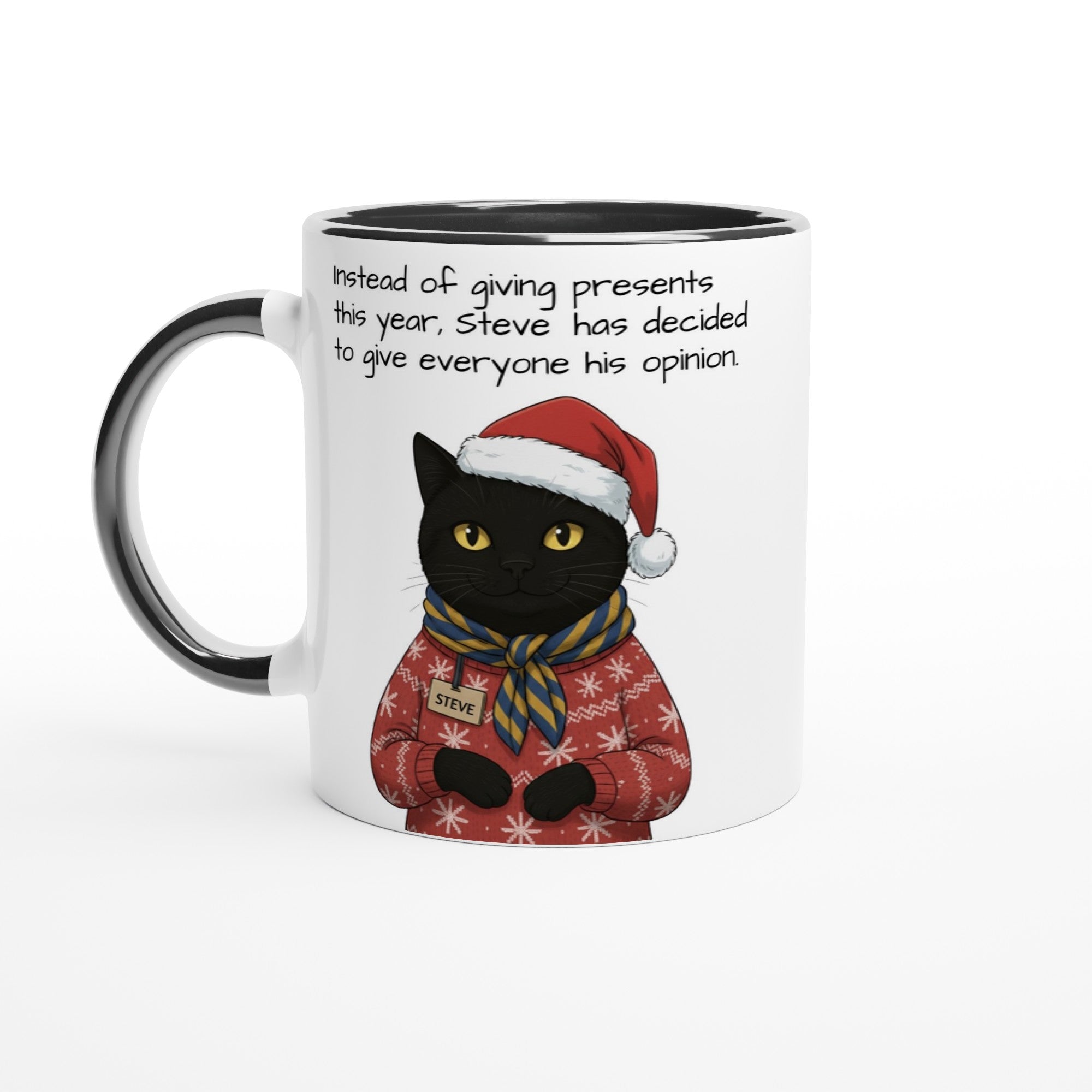 The Mysterious Steve - Vintage Black Cat Portrait Mug - Personalized Christmas Gift 11oz Ceramic Black