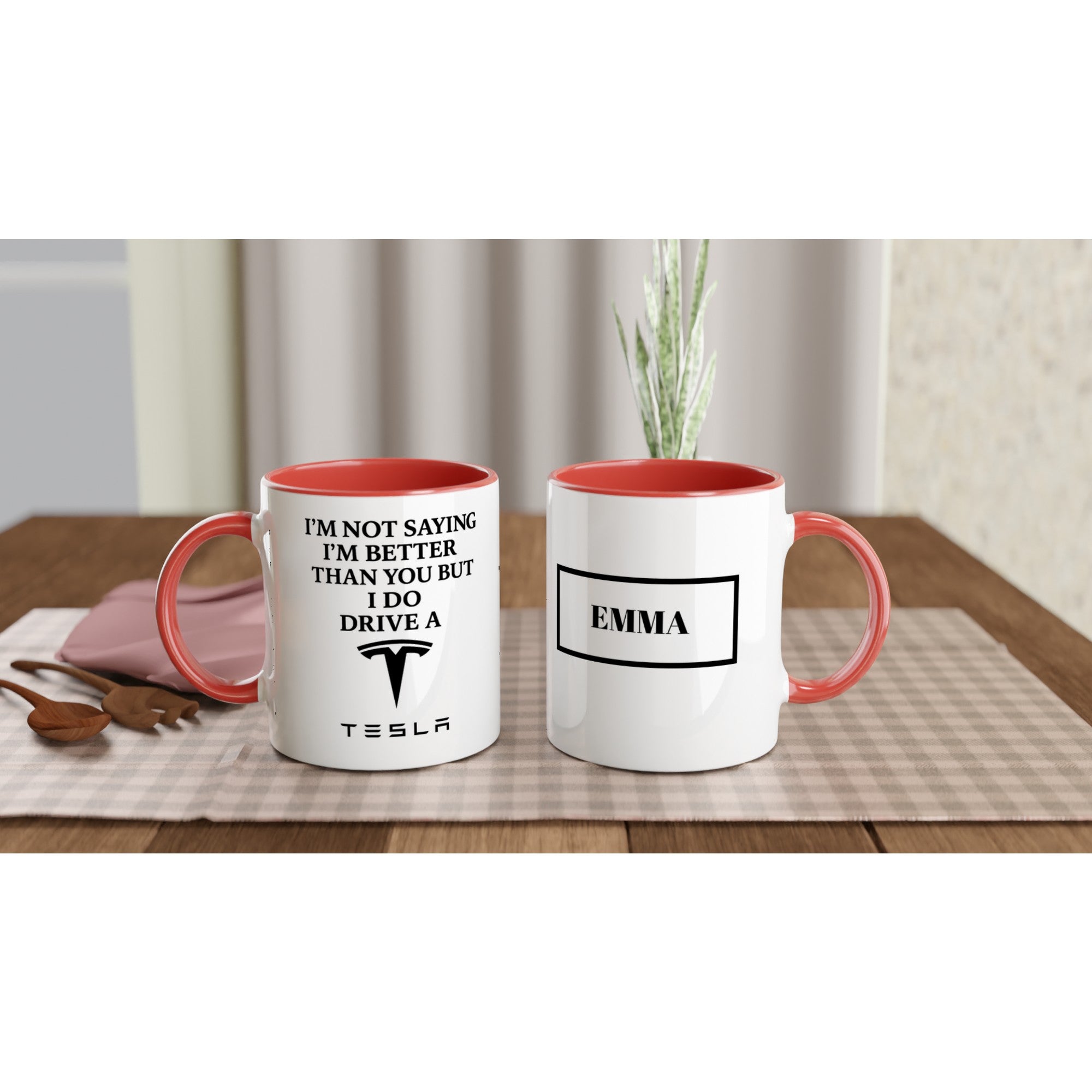 Electric Dreams - Personalized Tesla Ceramic Mug Ceramic Red