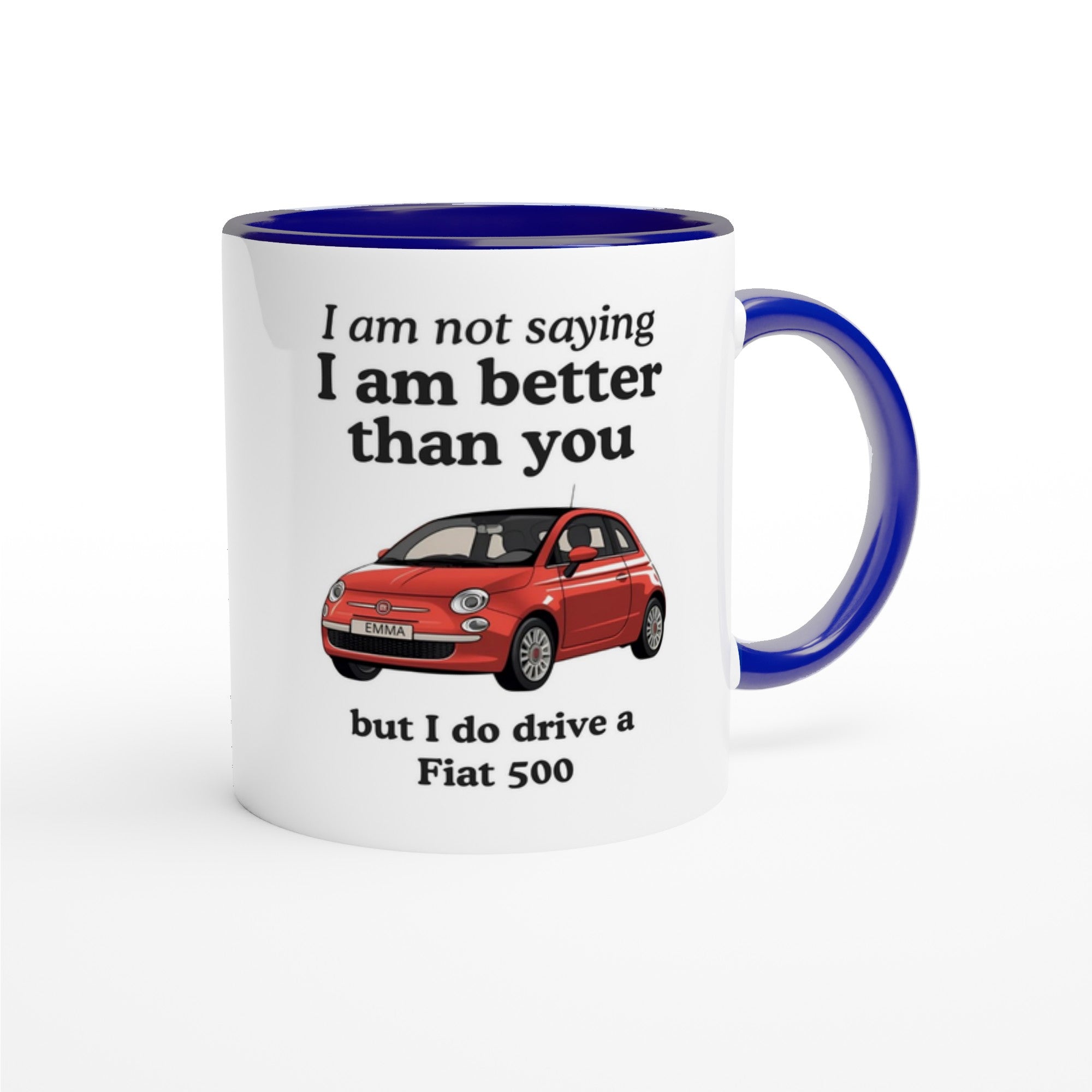 Funny Personalized Fiat 500 Owner Mug - Custom Name - Dishwasher & Microwave Safe - Sassy Gift Ceramic Blue