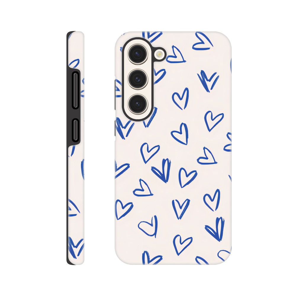 Blue Hearts Phone Case - Cute Minimalist Pattern for iPhone & Samsung | Romantic Design Protection Galaxy S23