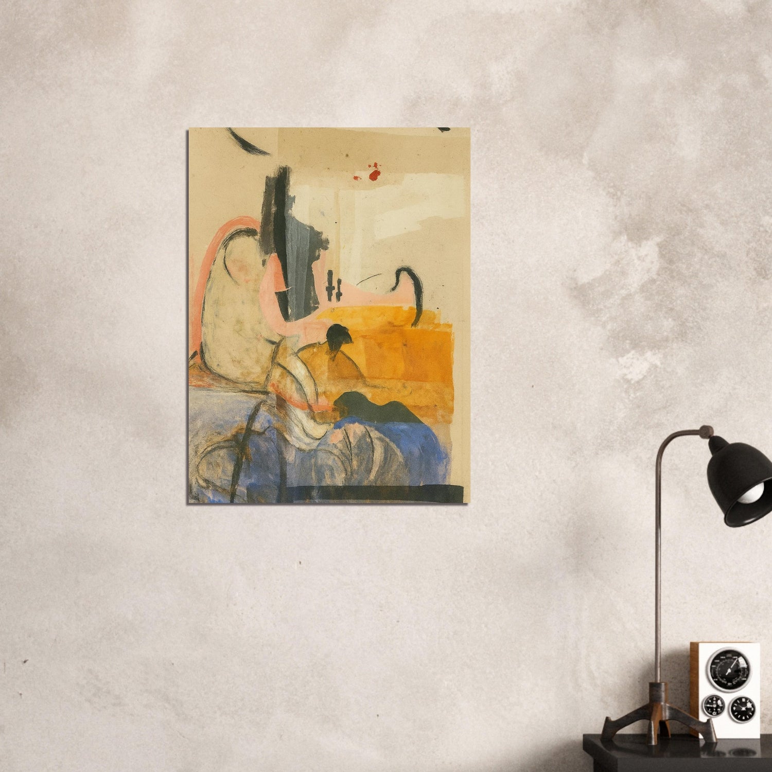 Echoes in Ochre: Modern Abstract Watercolor Poster (A3 Size | Vertical | Textured Art Print) 60x80 cm 24x32″