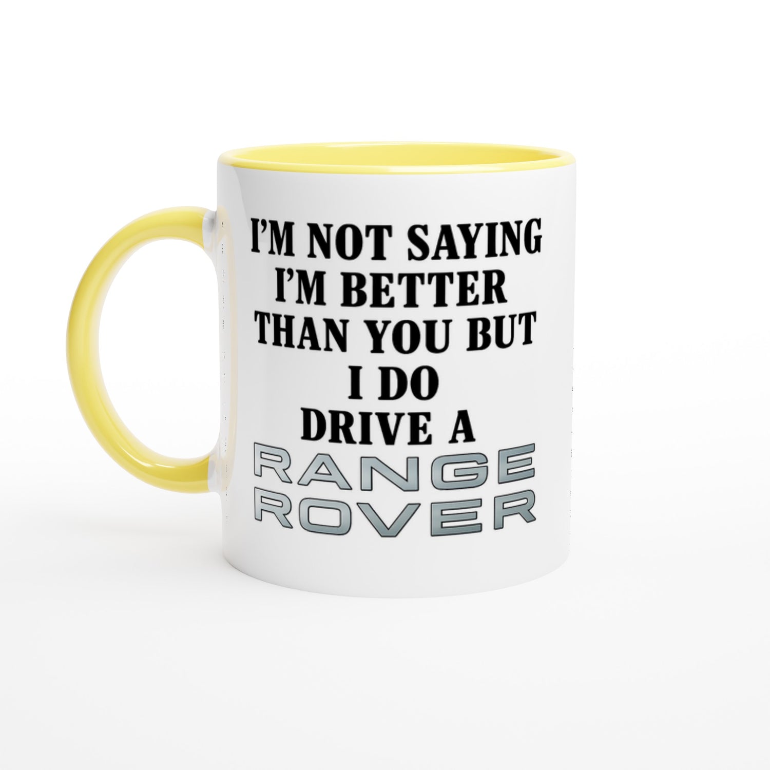 Funny Range Rover Mug – 11oz Luxury Car Driver Gift, Bold Statement Coffee Cup, Range Rover Lover Gift for Him or Her Ceramic Yellow