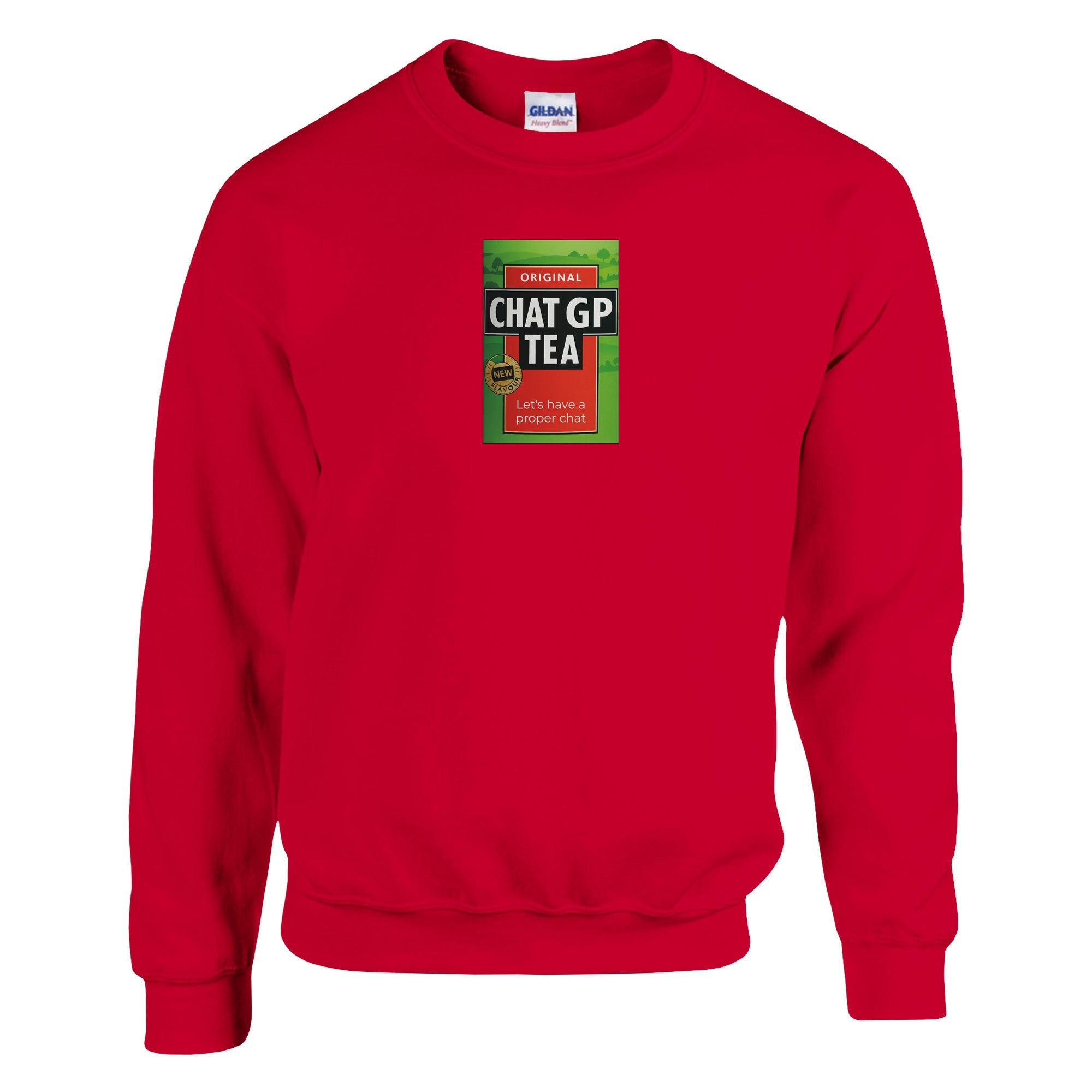 Chat GP Tea Sweatshirt - Humorous gift for Tea Lovers & ChatGPT AI Fans - Unisex Crewneck Sweatshirt Red