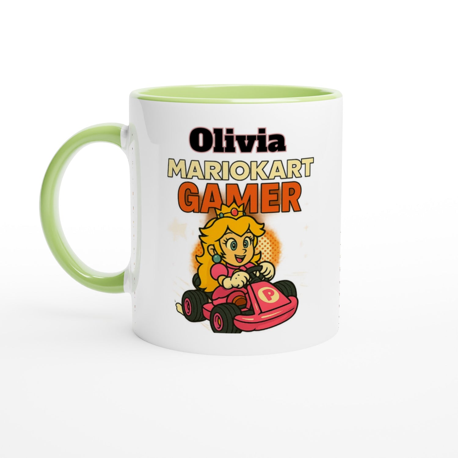 Personalized Mario Kart Gamer Mug - Princess Peach Mug - Funny Gift for Gamers - 11oz Ceramic Coffee Cup Ceramic Green