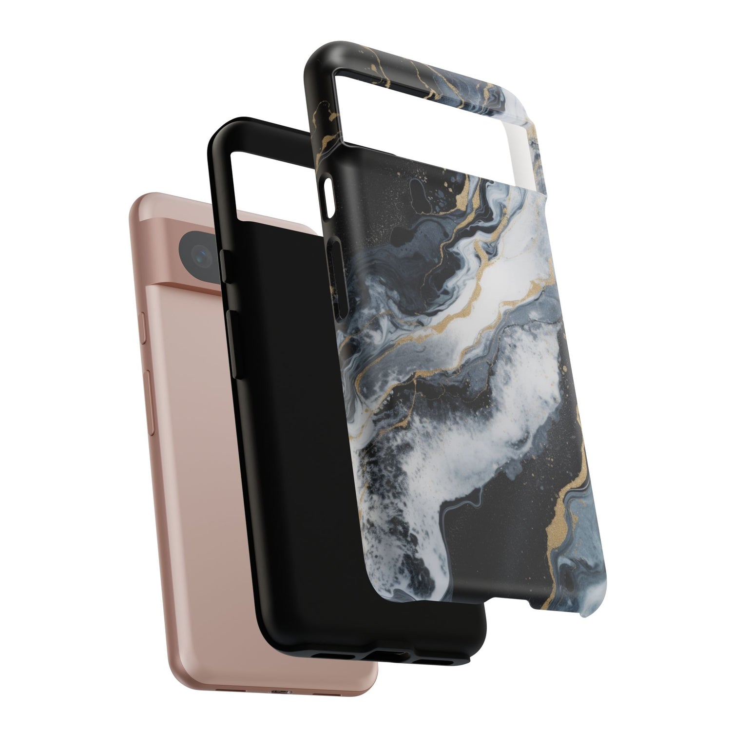 Celestial Marble Phone Case - Black & Gold Swirl Design