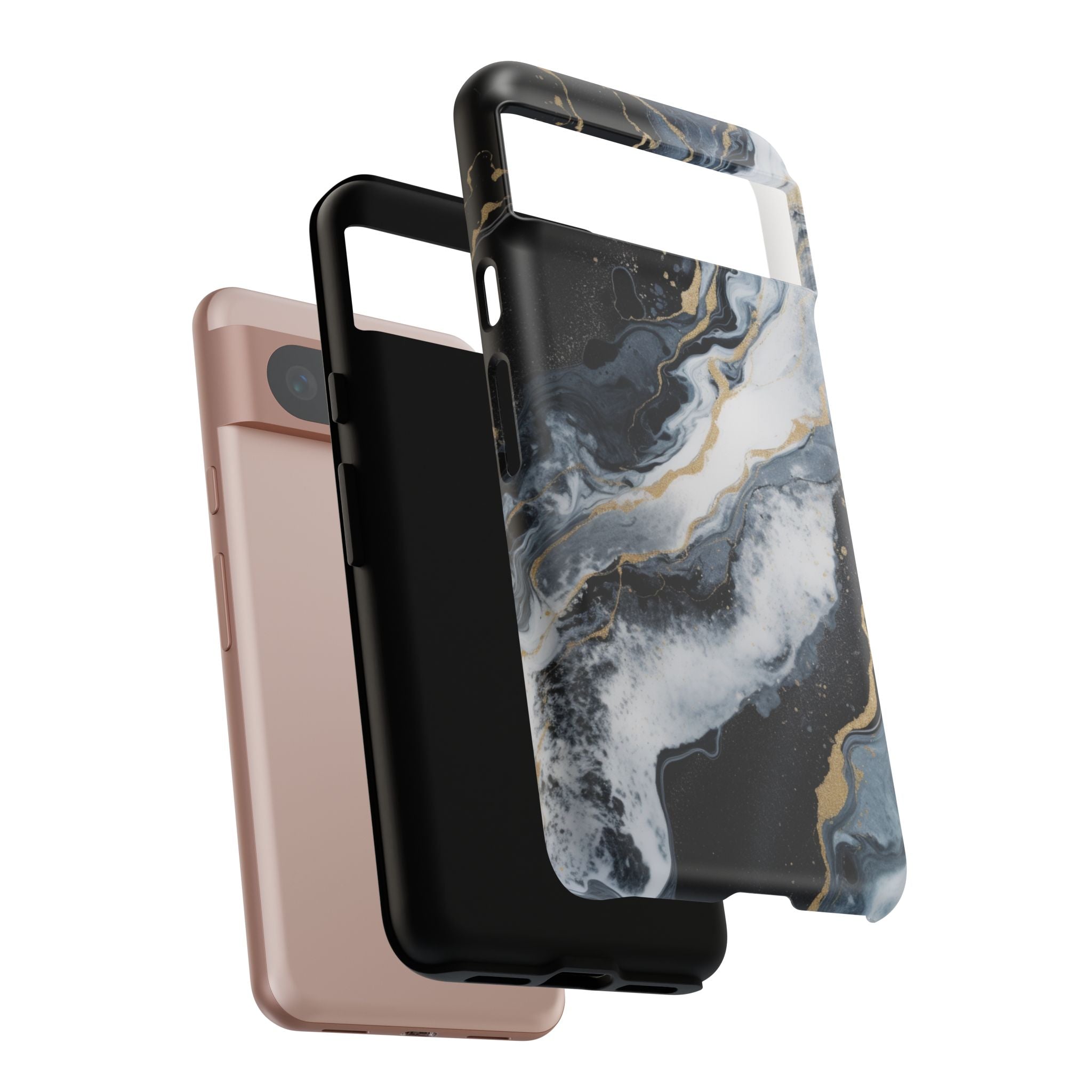 Celestial Marble Phone Case - Black & Gold Swirl Design