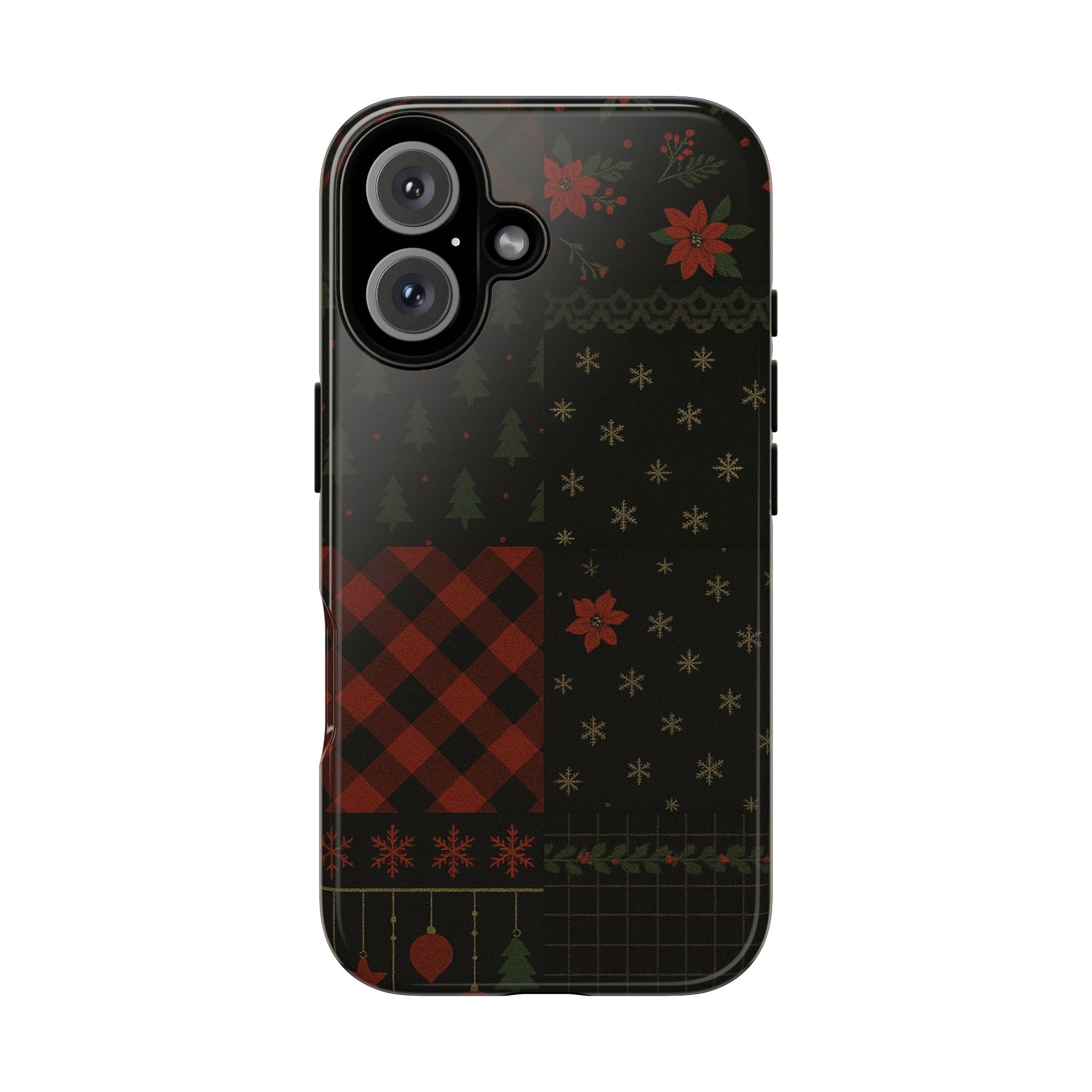 Black Festive Phone Case - Christmas Phone Cover - Tough Design iPhone 16 Glossy