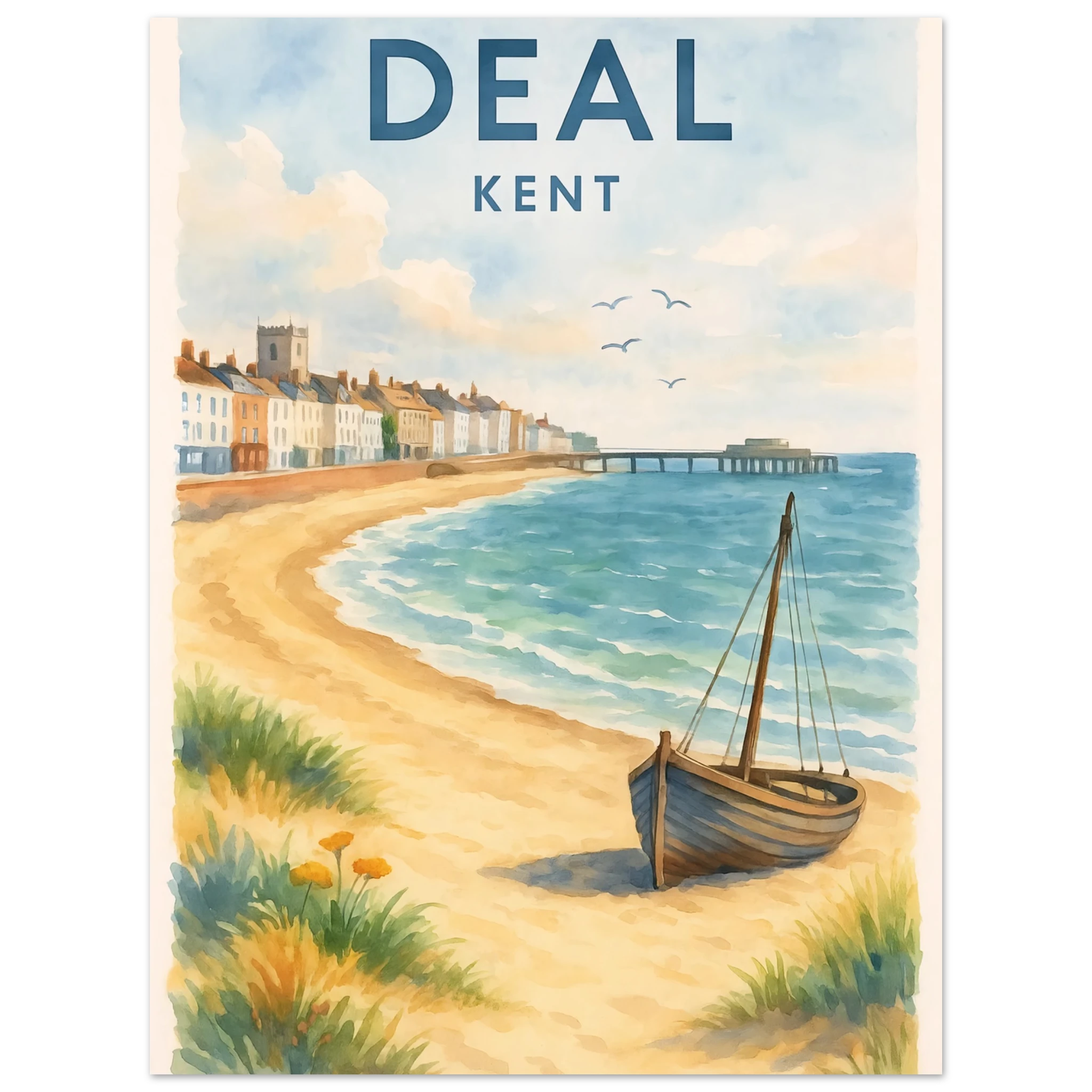 Kent Travel Poster: Watercolor Kentish Print, FSC Matte Paper 75x100 cm 30x40″