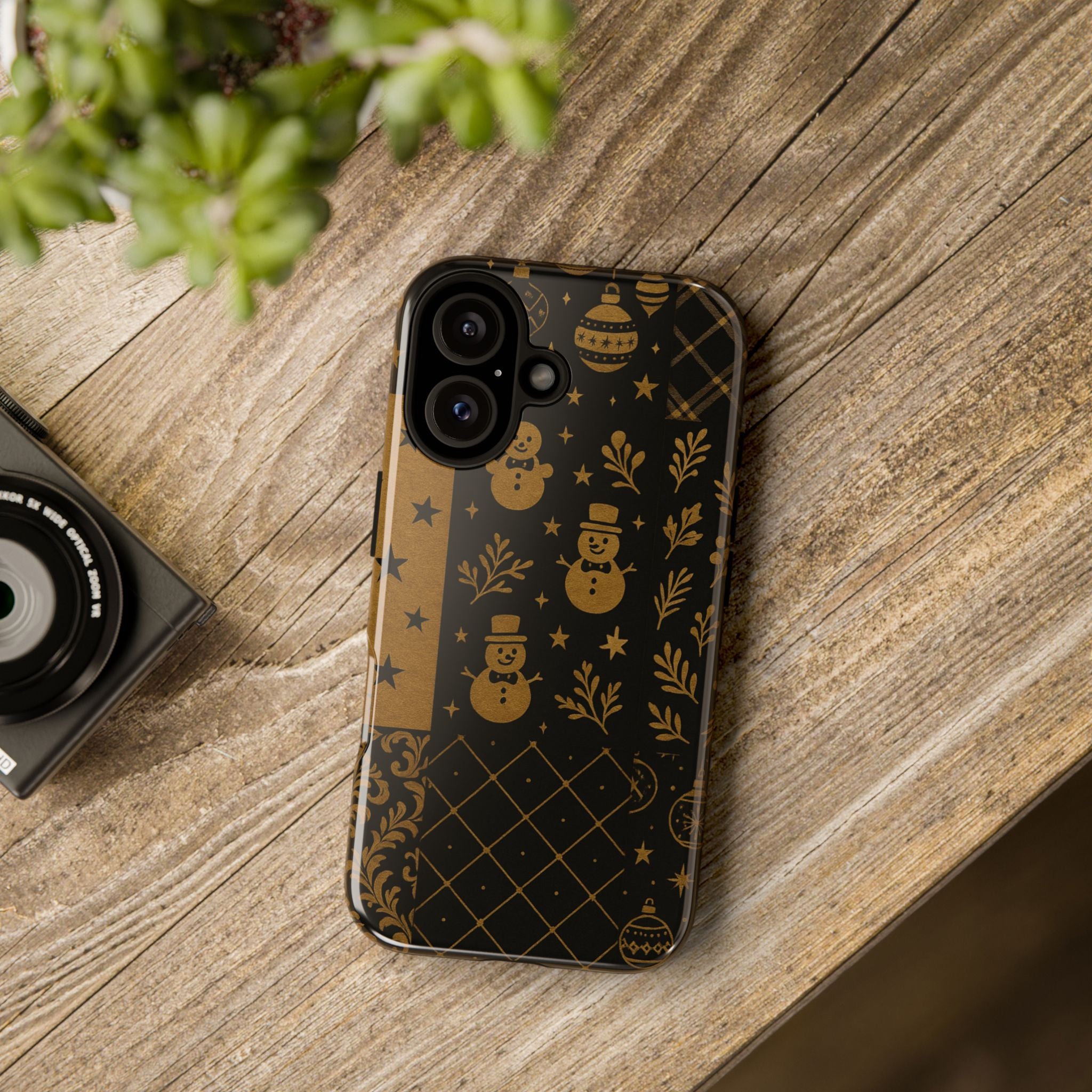 Black Festive Phone Case | Christmas Gift | Holiday Decor | Snowman Design | Tough Cases | Winter Celebration