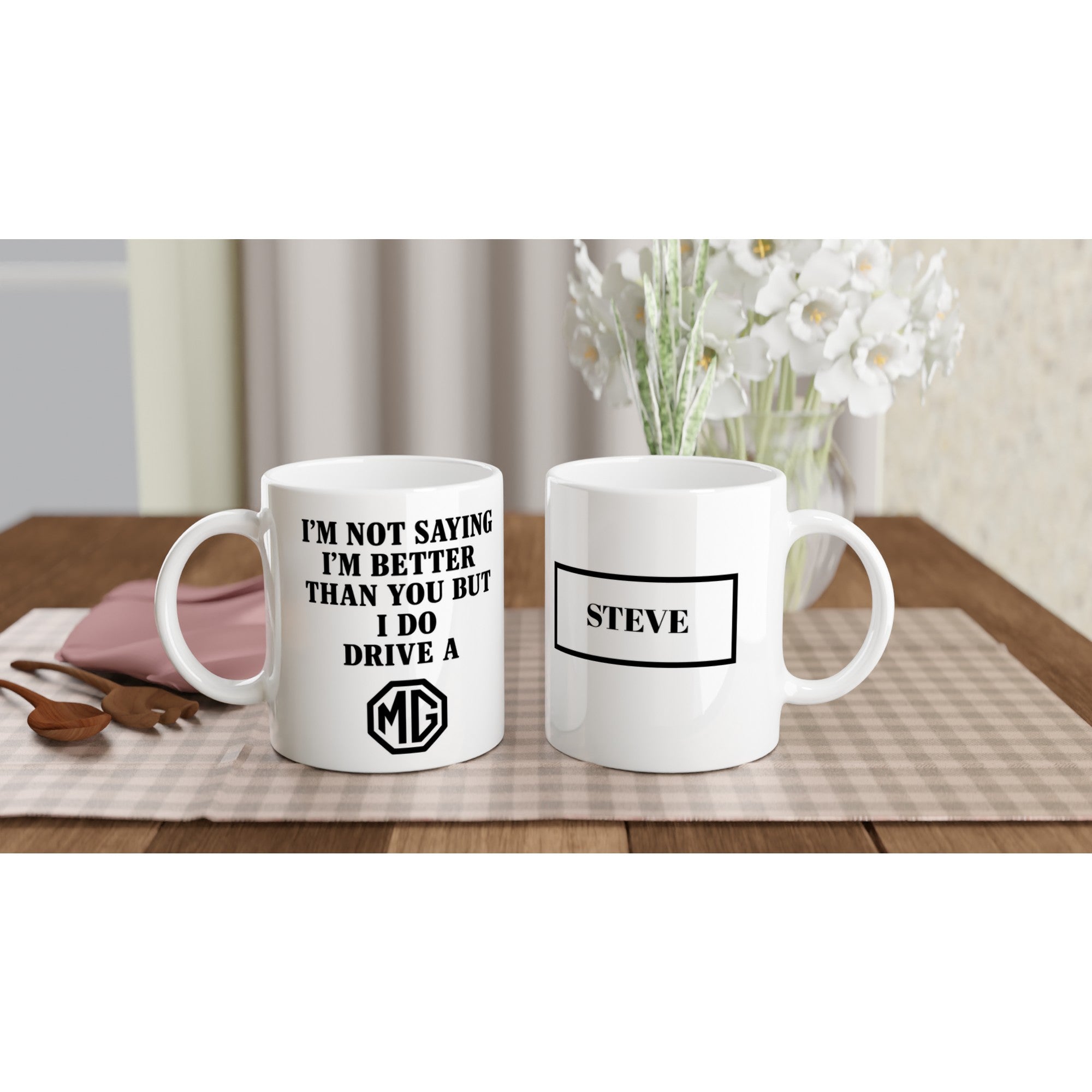 Personalized MG Mug - Custom Car Lover Gift - 11oz Ceramic Mug in Multiple Colors Ceramic White