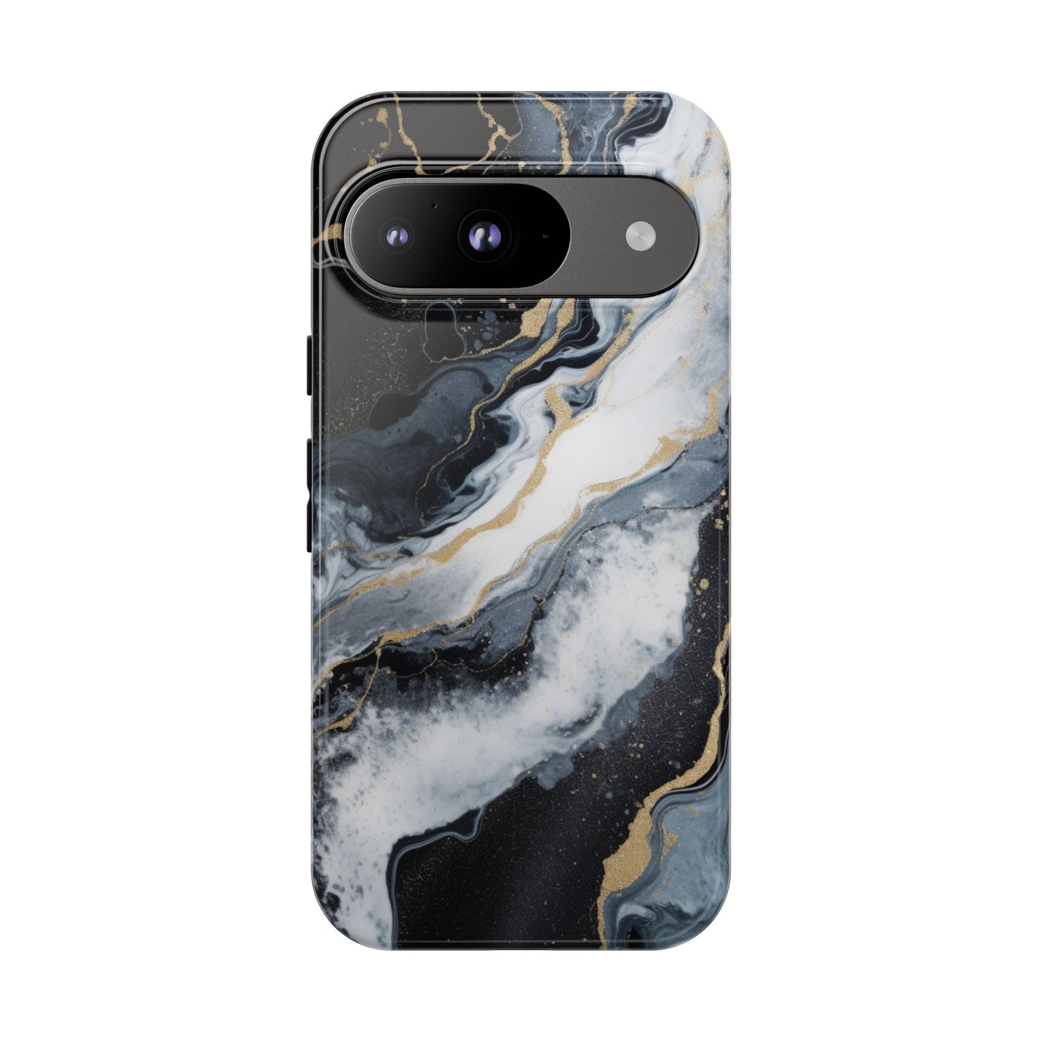 Celestial Marble Phone Case - Black & Gold Swirl Design Google Pixel 9 Glossy