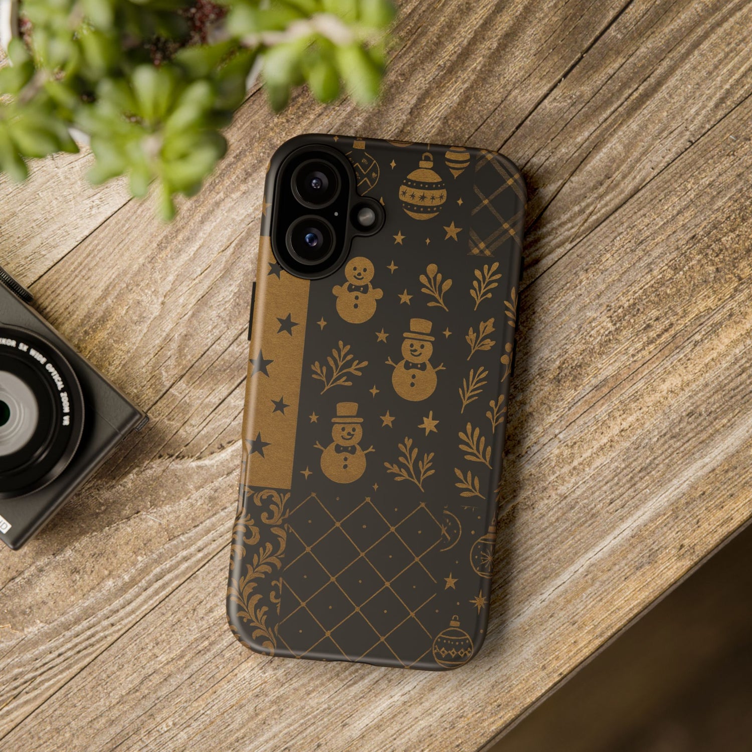 Black Festive Phone Case | Christmas Gift | Holiday Decor | Snowman Design | Tough Cases | Winter Celebration