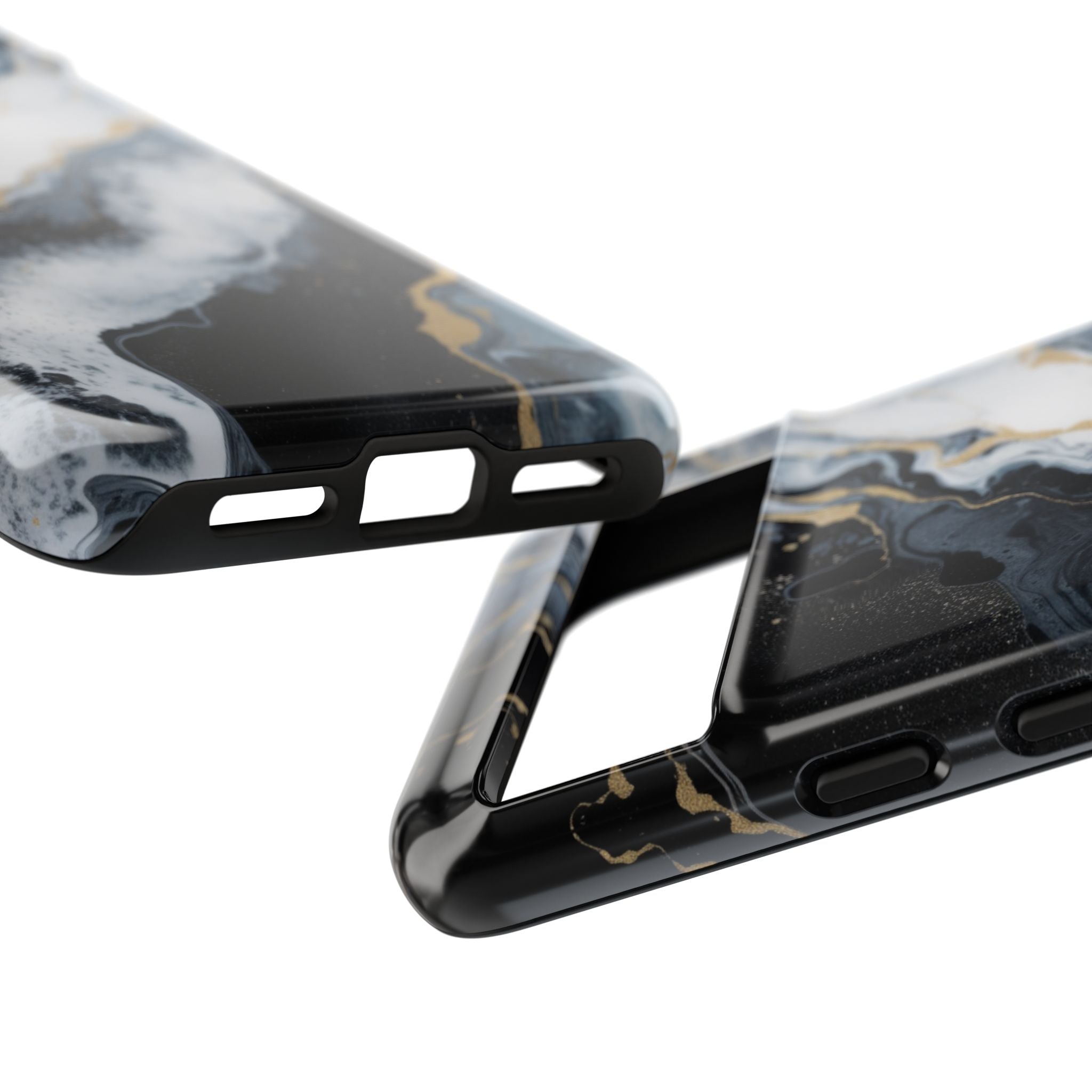 Celestial Marble Phone Case - Black & Gold Swirl Design