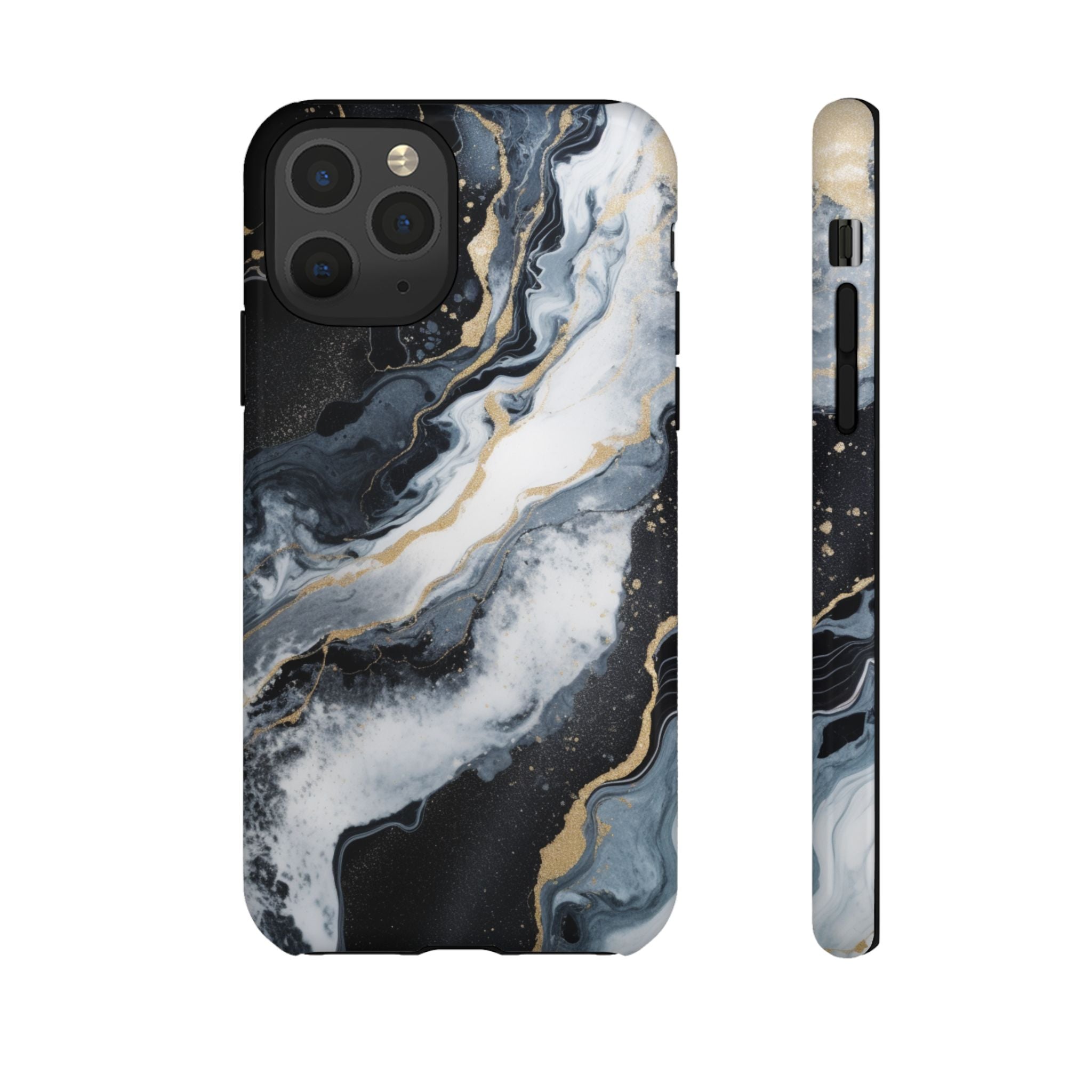 Celestial Marble Phone Case - Black & Gold Swirl Design iPhone 11 Pro Glossy