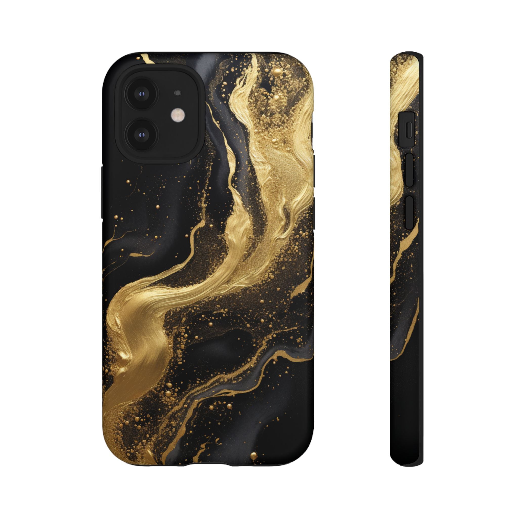 Golden Flow - Black & Gold Marble Luxe Phone Case iPhone 12 Mini Matte