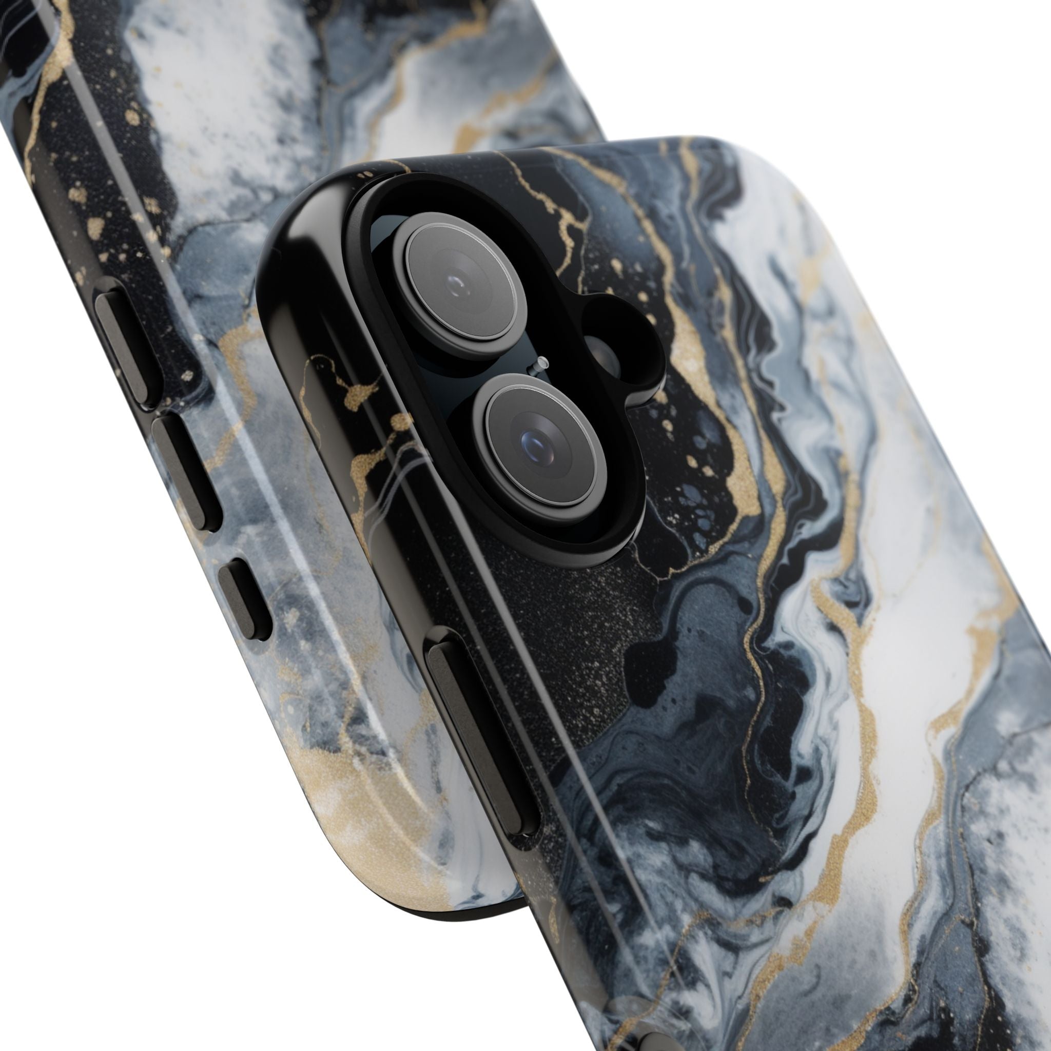 Celestial Marble Phone Case - Black & Gold Swirl Design