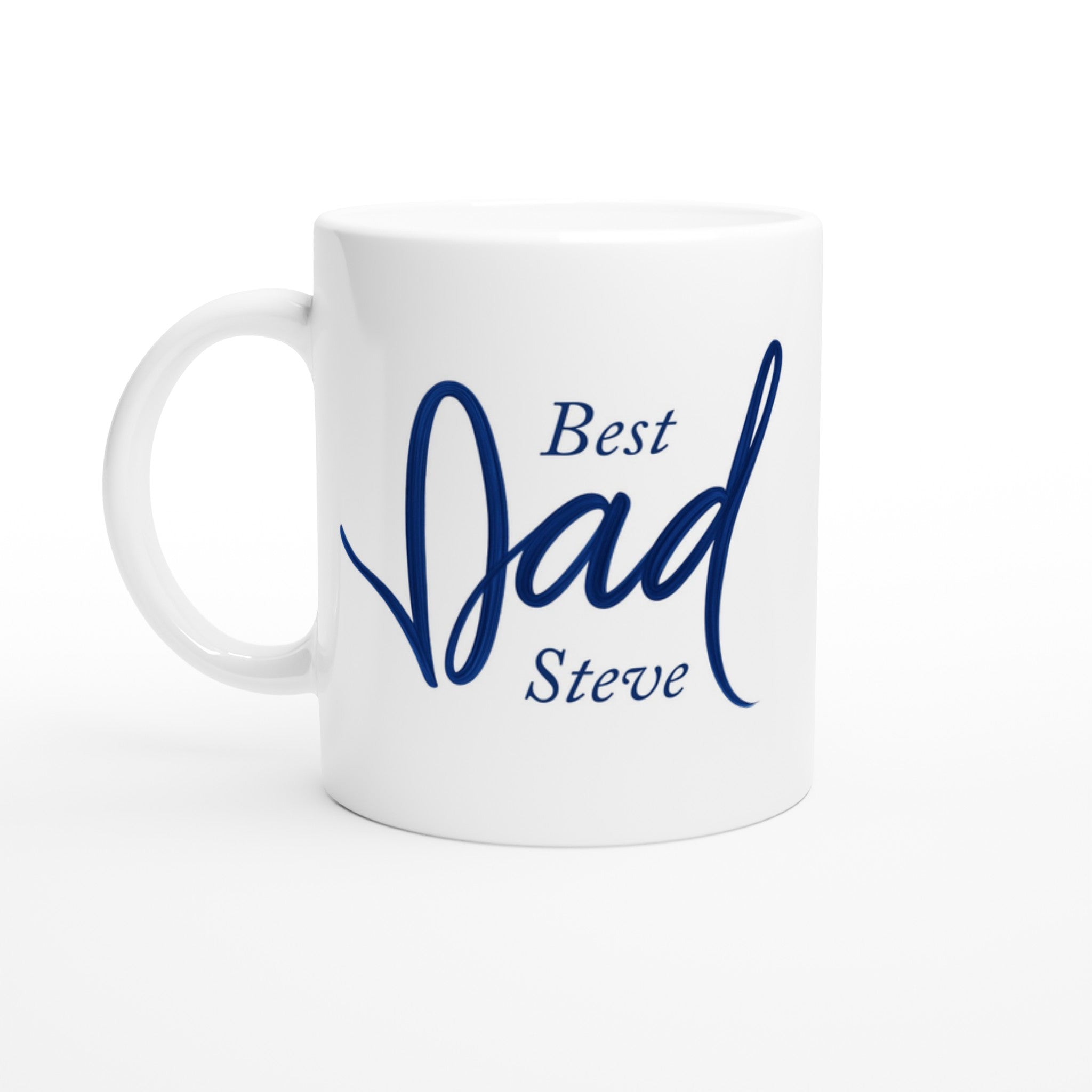Dad Mug - Blue Brush Script Mug with Heart – Elegant Blue Calligraphy 11oz Coffee Cup – Father’s Day or Birthday Gift for Dad
