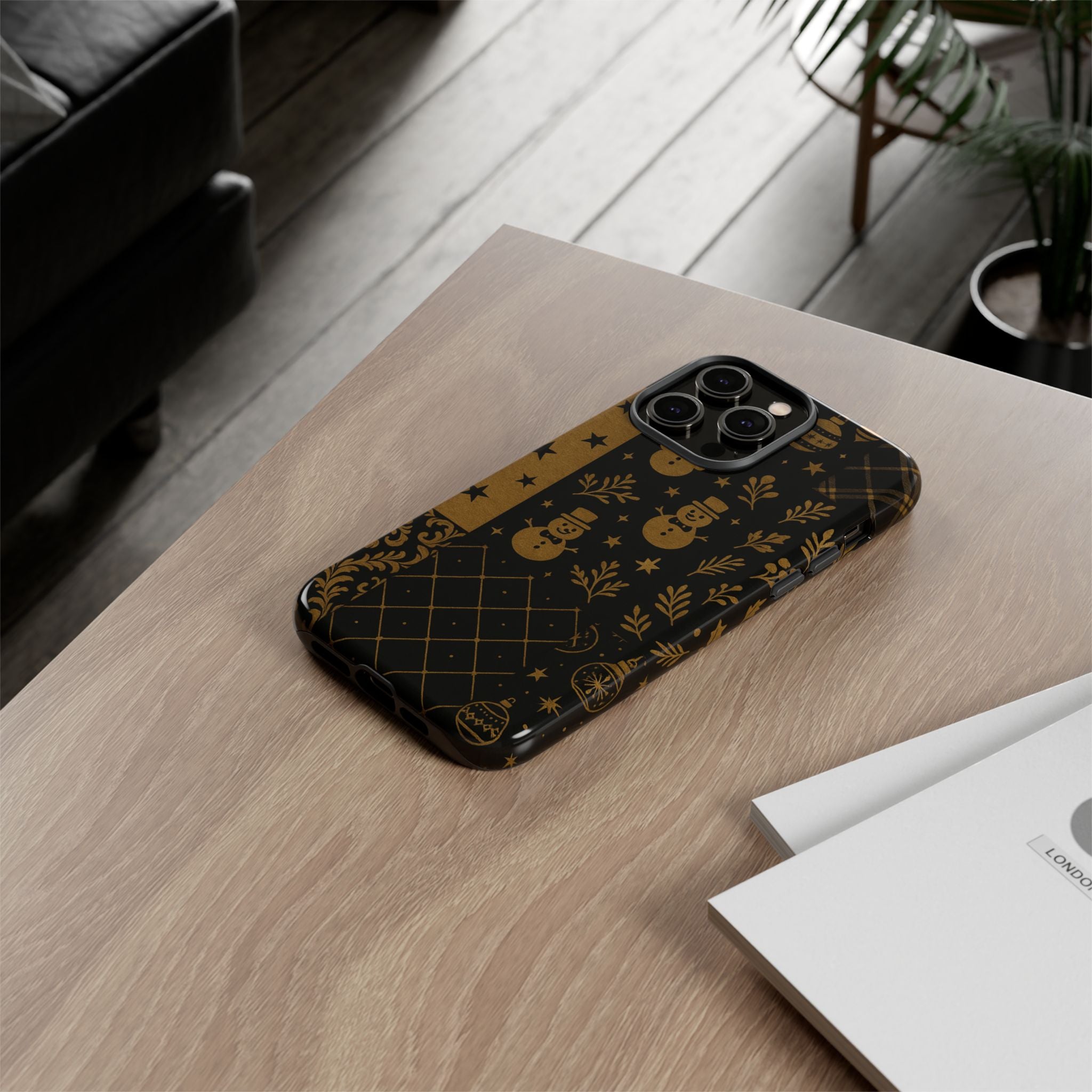 Black Festive Phone Case | Christmas Gift | Holiday Decor | Snowman Design | Tough Cases | Winter Celebration