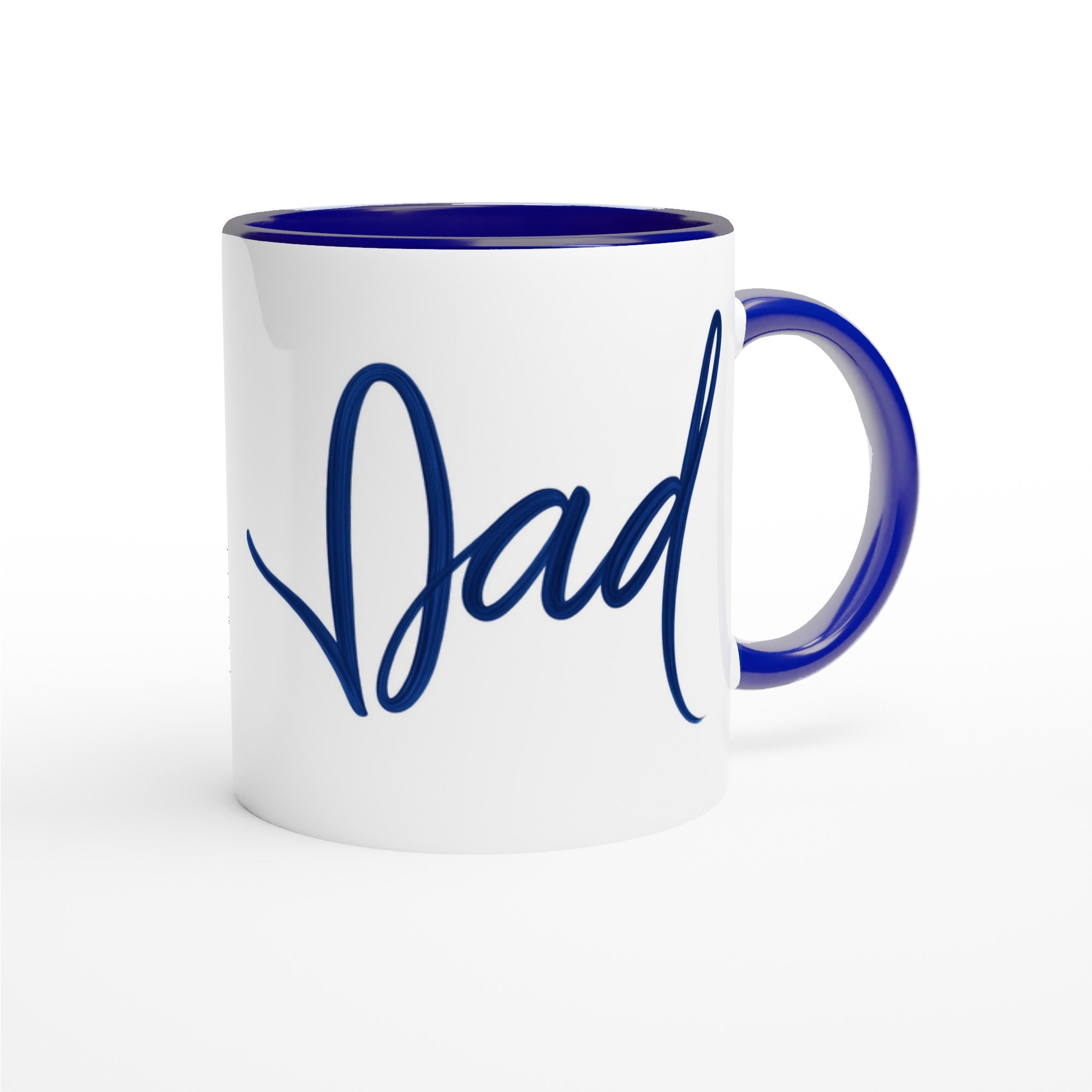 Dad Mug - Blue Brush Script Mug with Heart – Elegant Blue Calligraphy 11oz Coffee Cup – Father’s Day or Birthday Gift for Dad